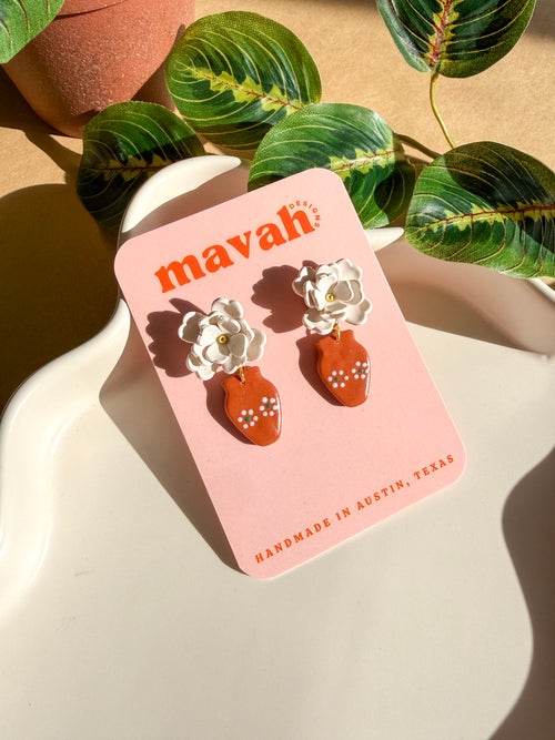 Barro Vase & Flower Earrings – Mexican-Inspired Clay Dangles