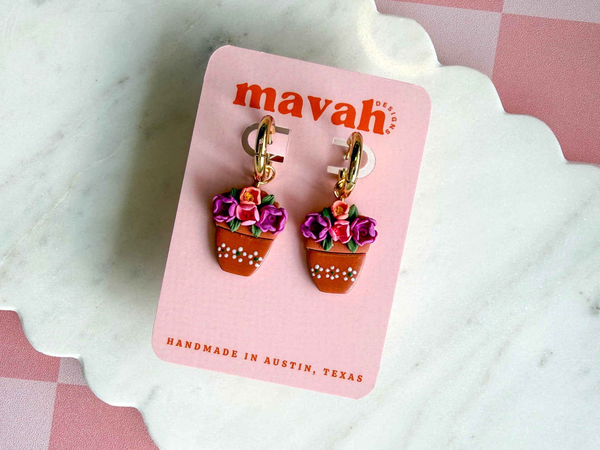 Handmade Mexican Flower Pot Earrings: Gold-Plated Hoop Earrings
