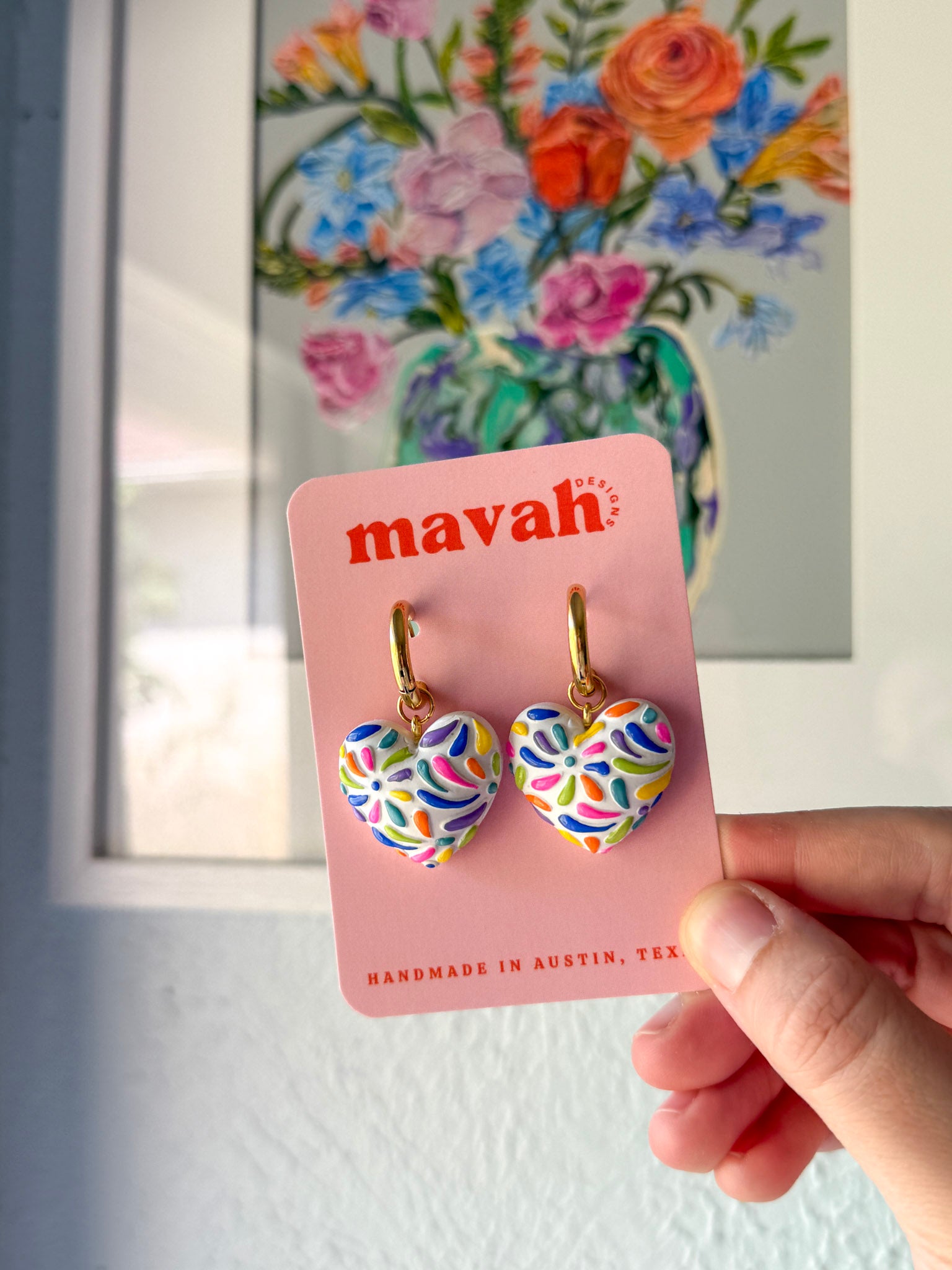 Puffy Fiesta Heart Earrings