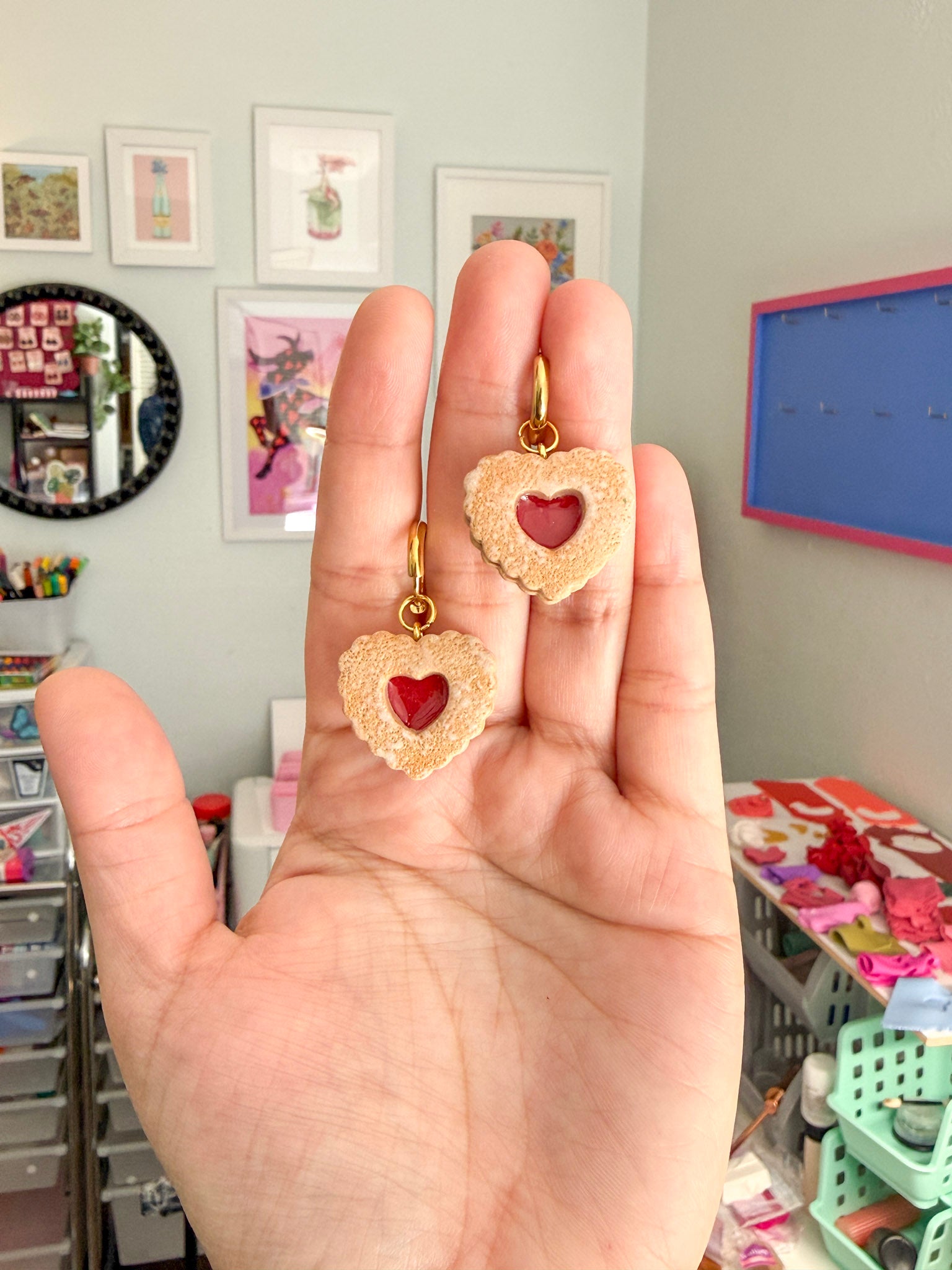 Heart Linzer Cookie Earrings (Huggies + Studs)