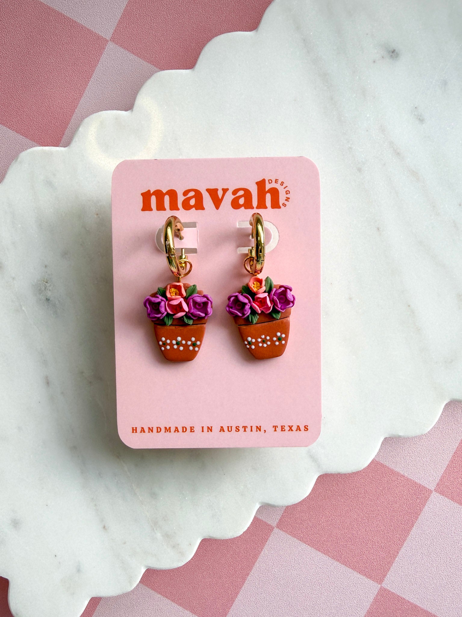 Handmade Mexican Flower Pot Earrings: Gold-Plated Hoop Earrings