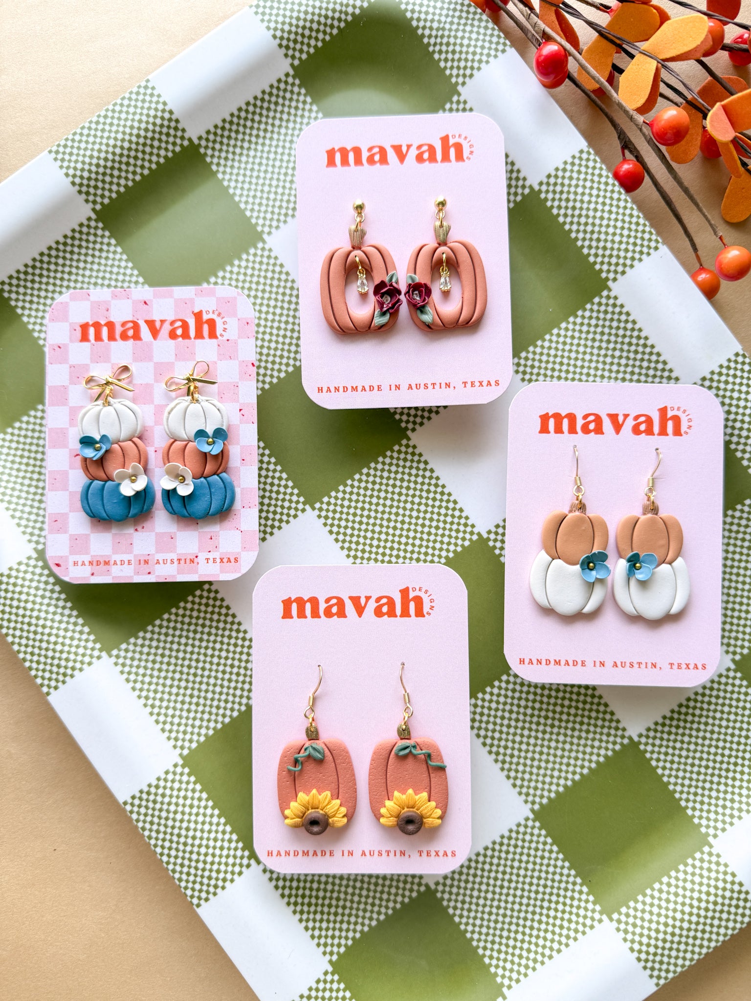 Fall Statement Clay Earrings – Pumpkins, Donuts & Florals