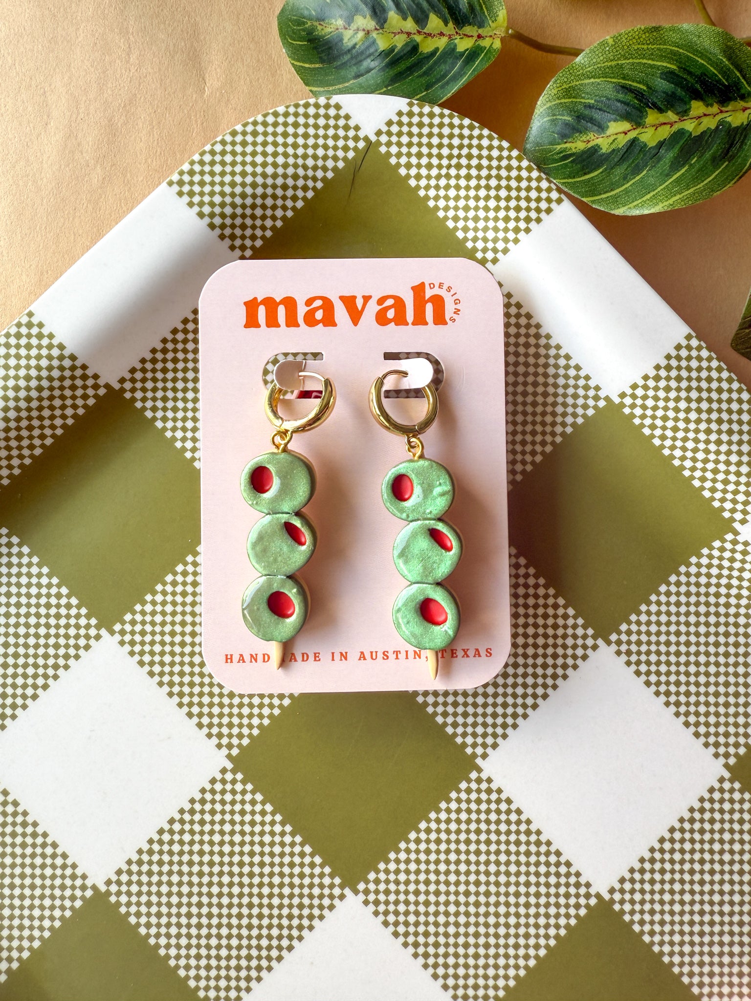 Martini Olive Huggie Earrings
