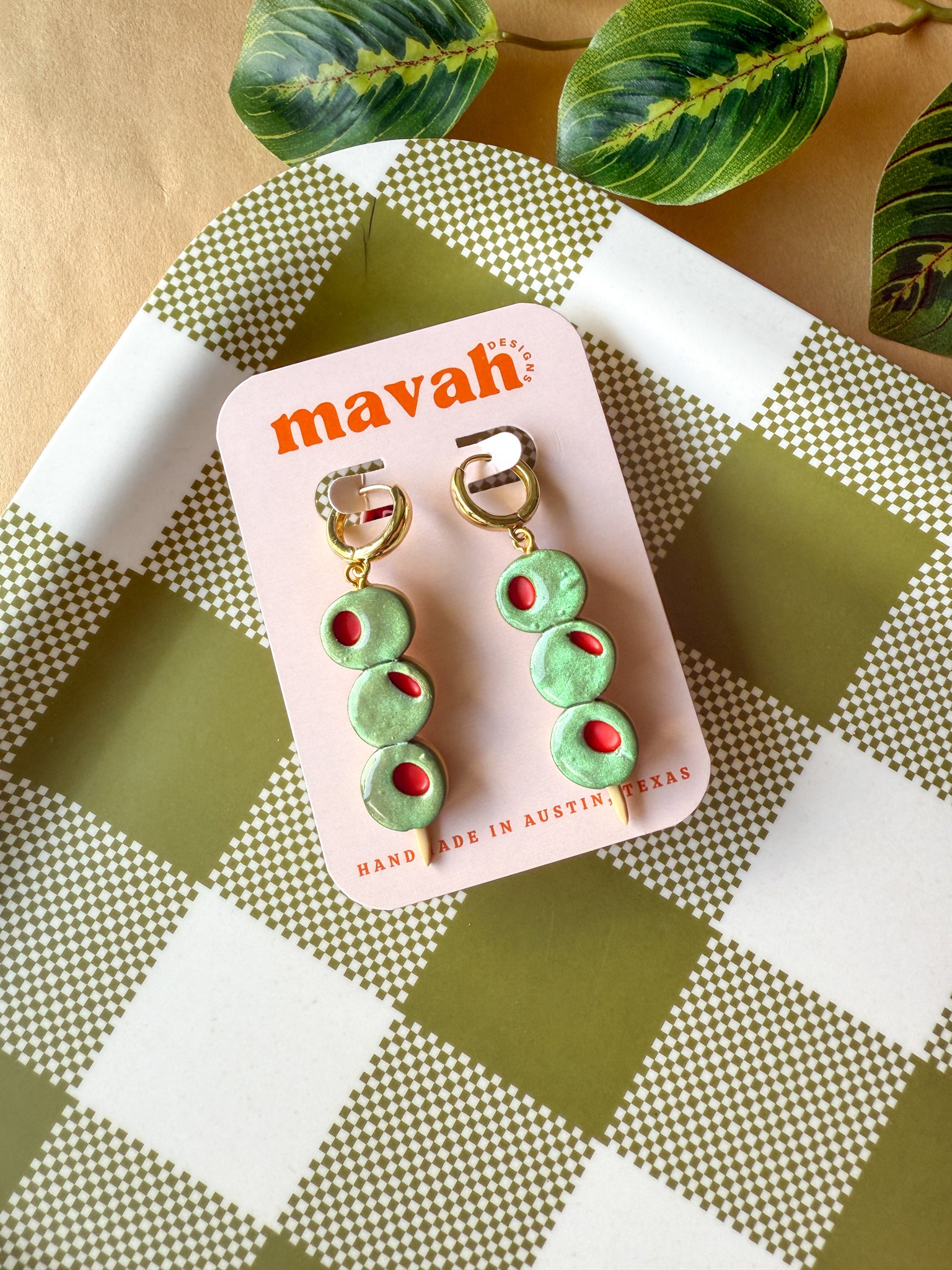 Martini Olive Huggie Earrings