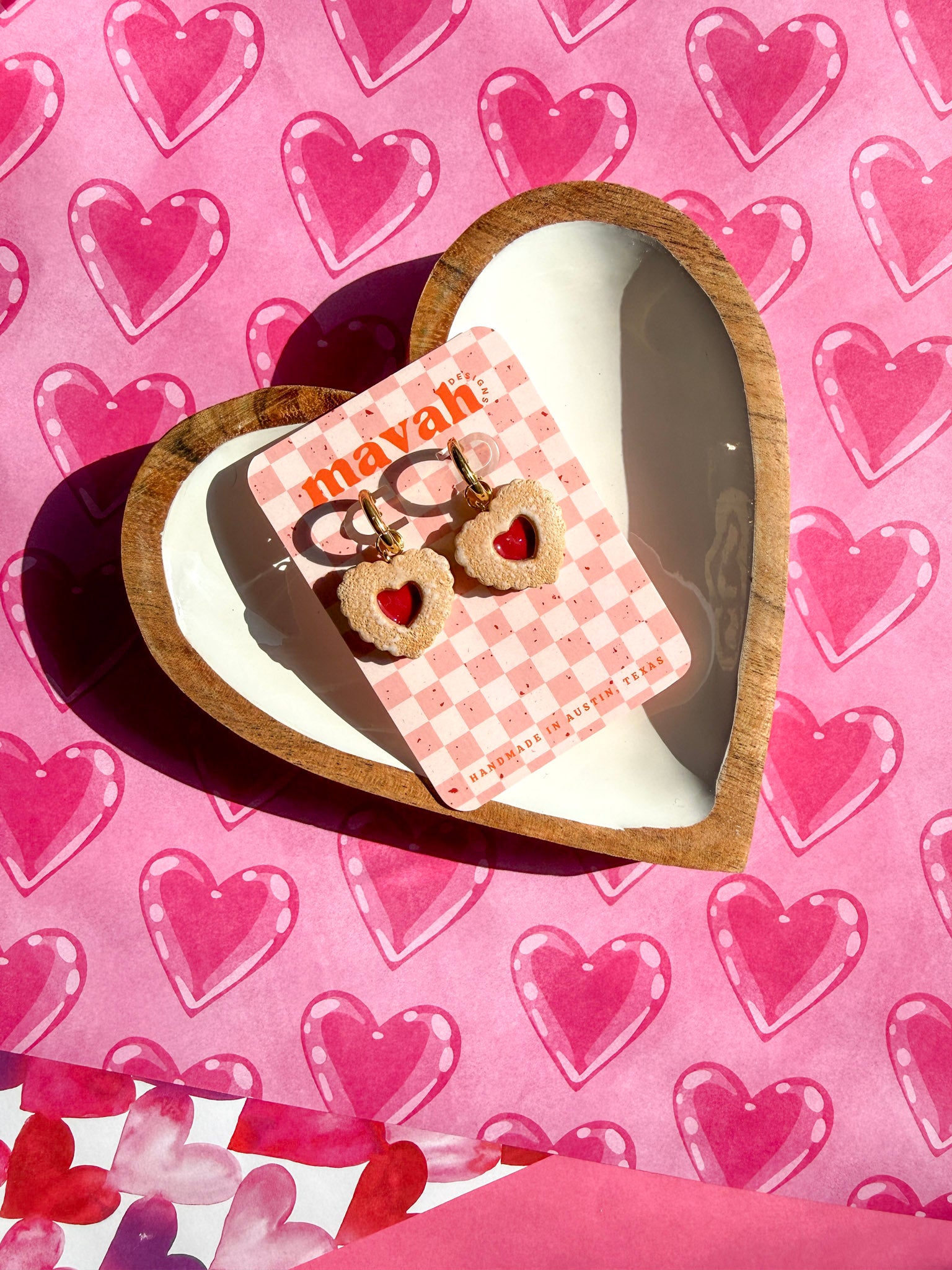 Heart Linzer Cookie Earrings (Huggies + Studs)