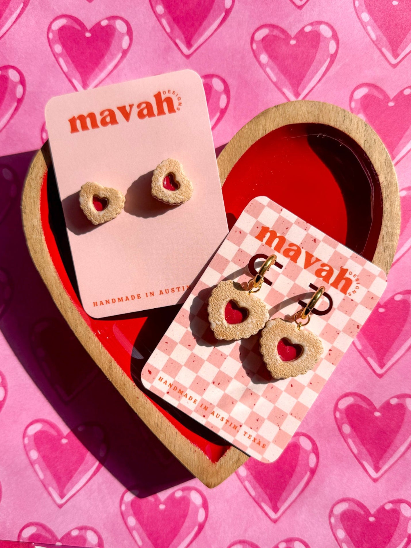 Heart Linzer Cookie Earrings (Huggies + Studs)