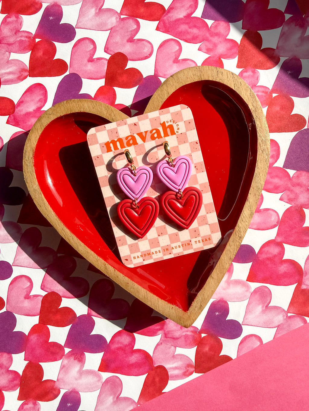 Double Heart Dangle Earrings