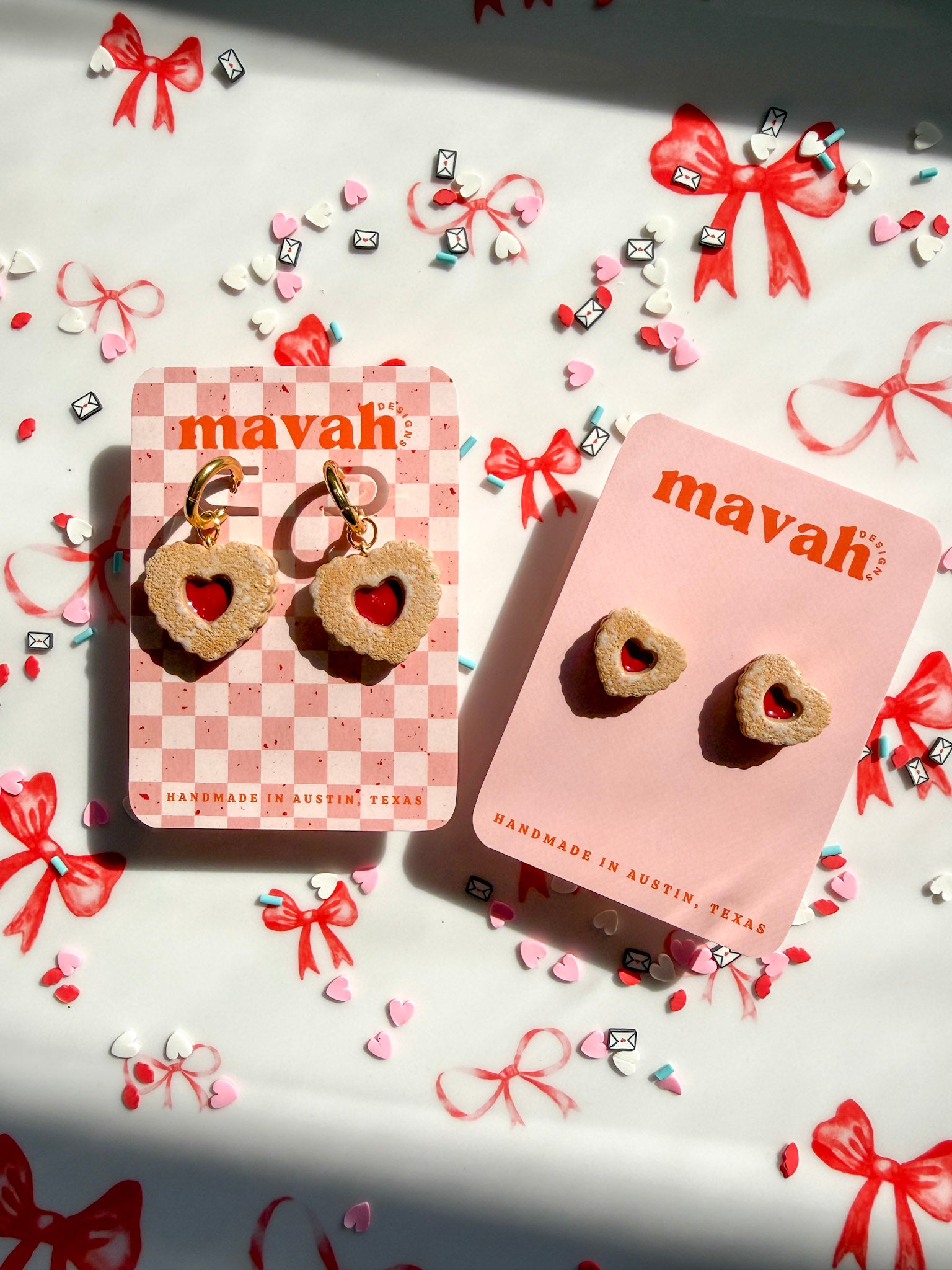Heart Linzer Cookie Earrings (Huggies + Studs)