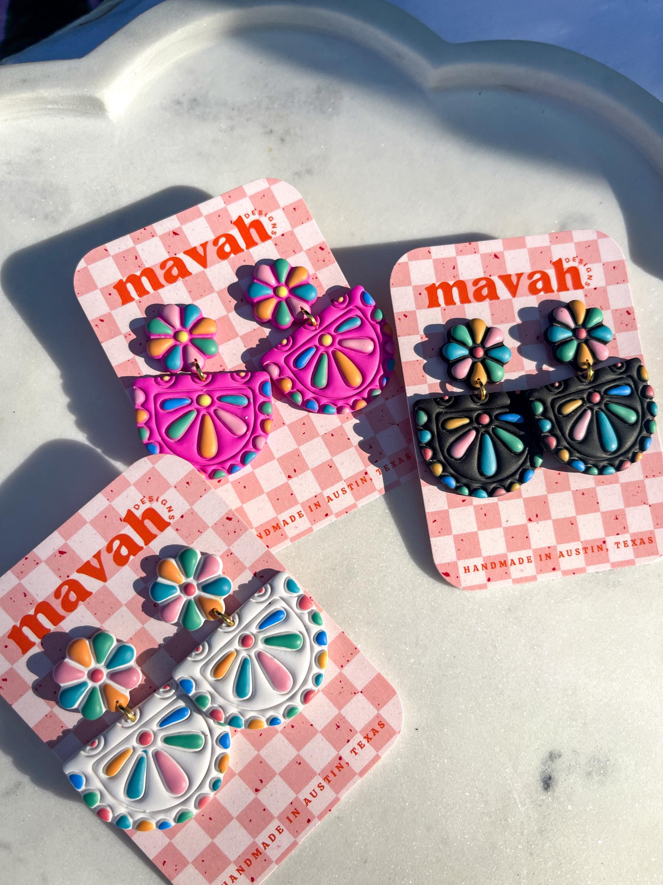 Fiesta Flower Polymer Clay Earrings: Hand-Painted Mexican Floral Dangles