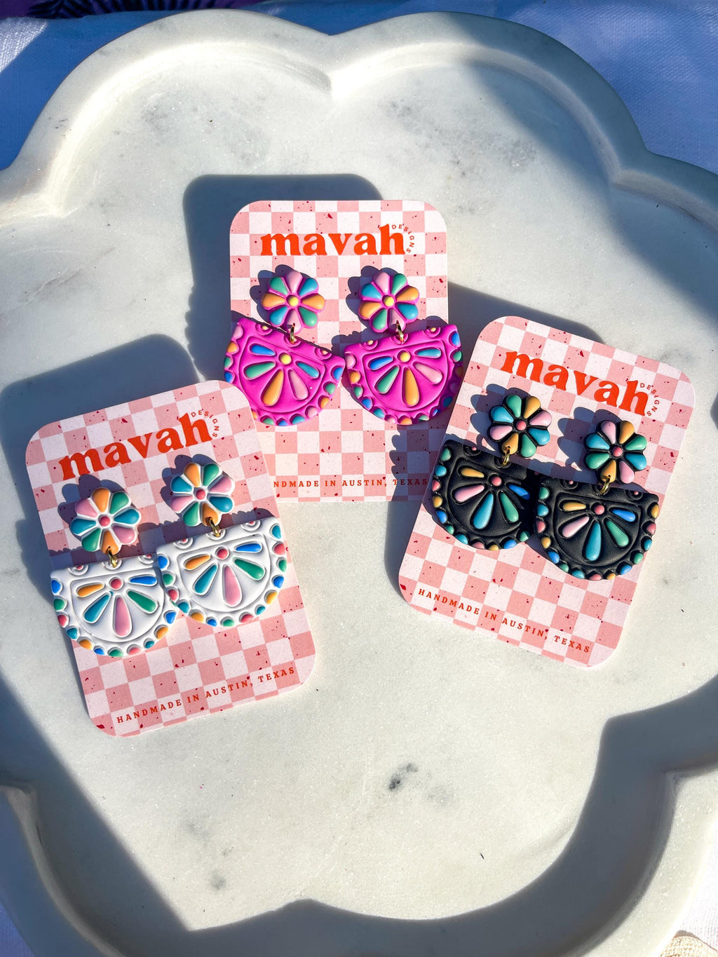 Fiesta Flower Polymer Clay Earrings: Hand-Painted Mexican Floral Dangles