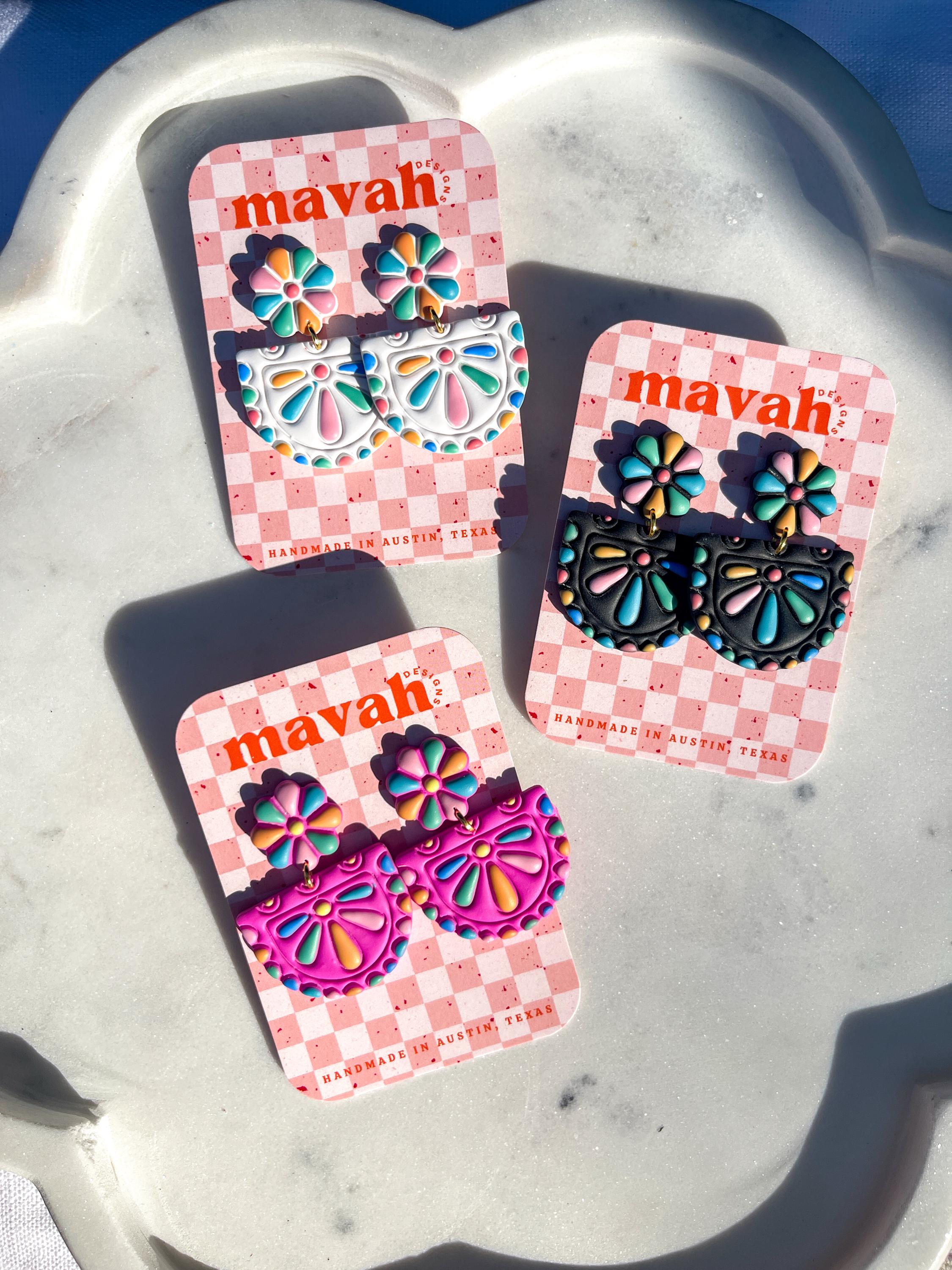 Fiesta Flower Polymer Clay Earrings: Hand-Painted Mexican Floral Dangles
