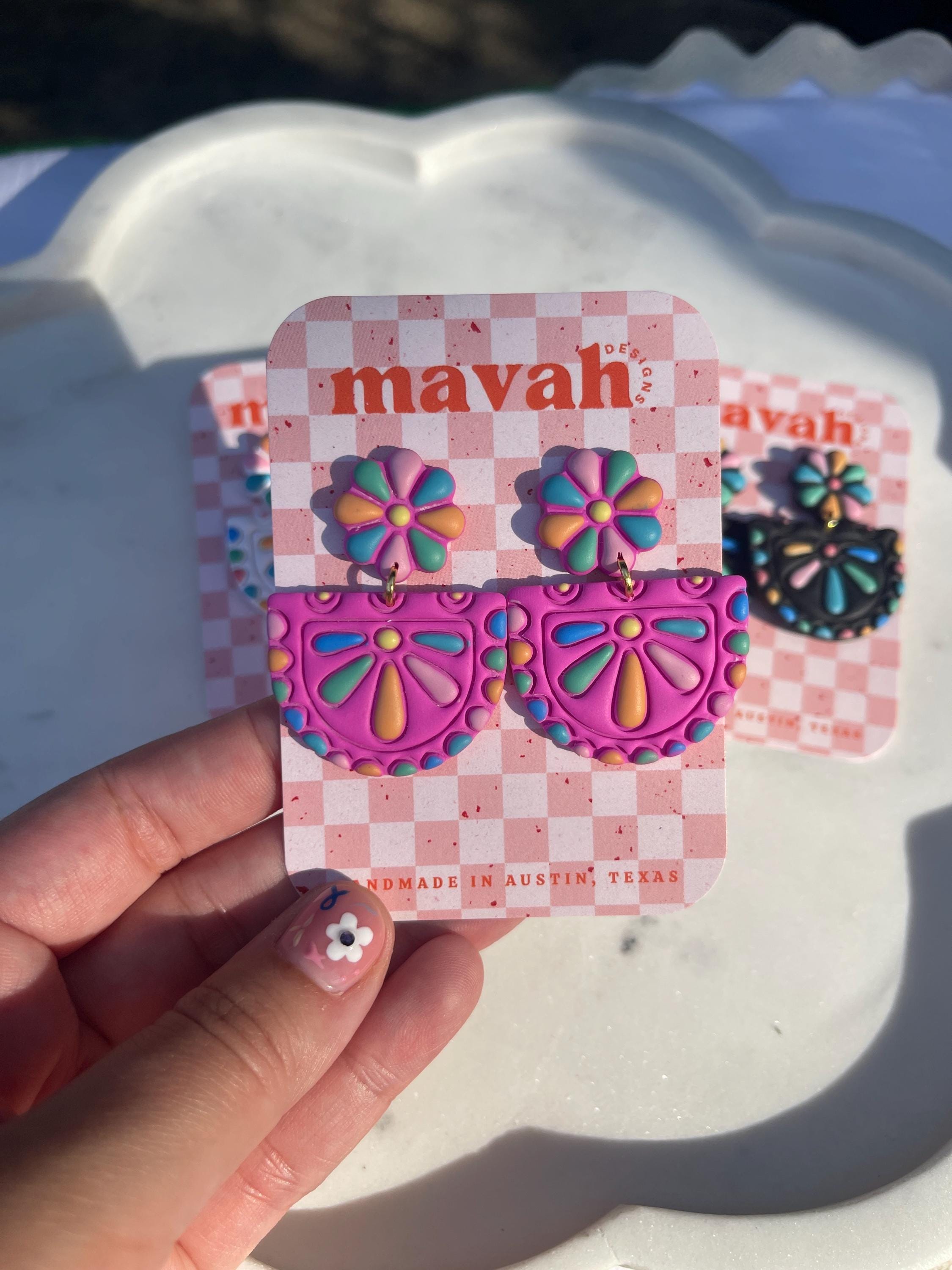 Fiesta Flower Polymer Clay Earrings: Hand-Painted Mexican Floral Dangles