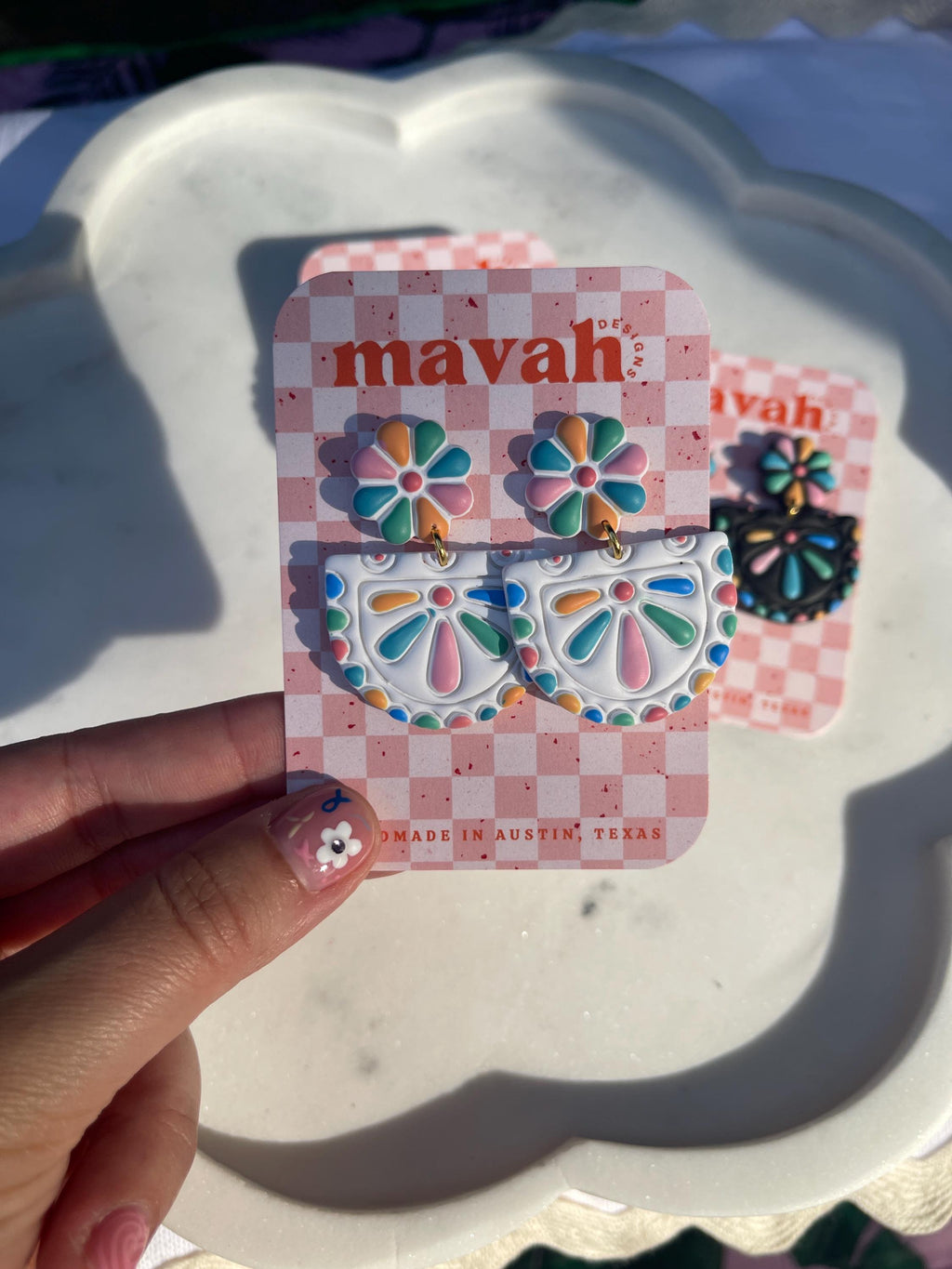 Fiesta Flower Polymer Clay Earrings: Hand-Painted Mexican Floral Dangles