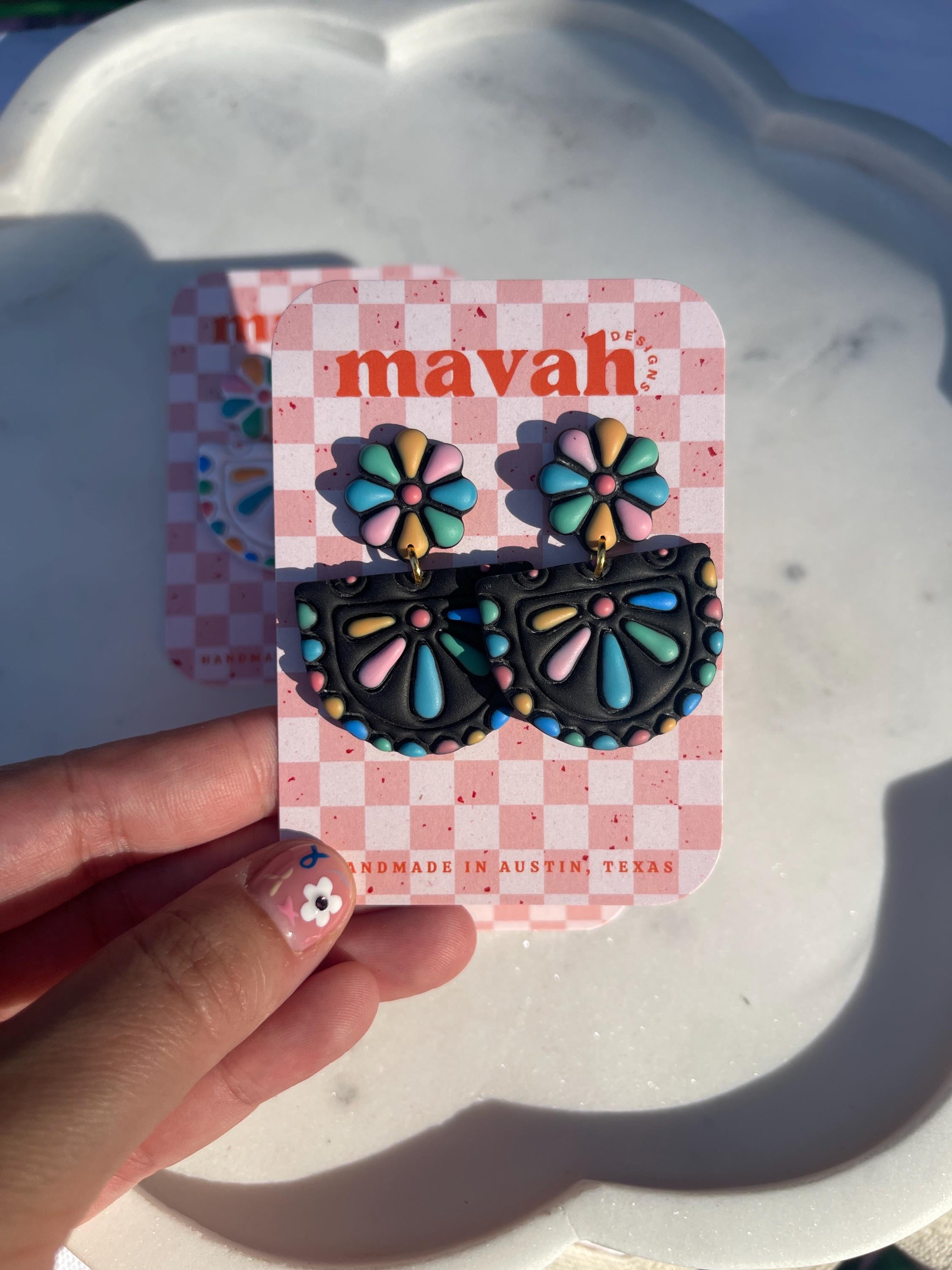 Fiesta Flower Polymer Clay Earrings: Hand-Painted Mexican Floral Dangles