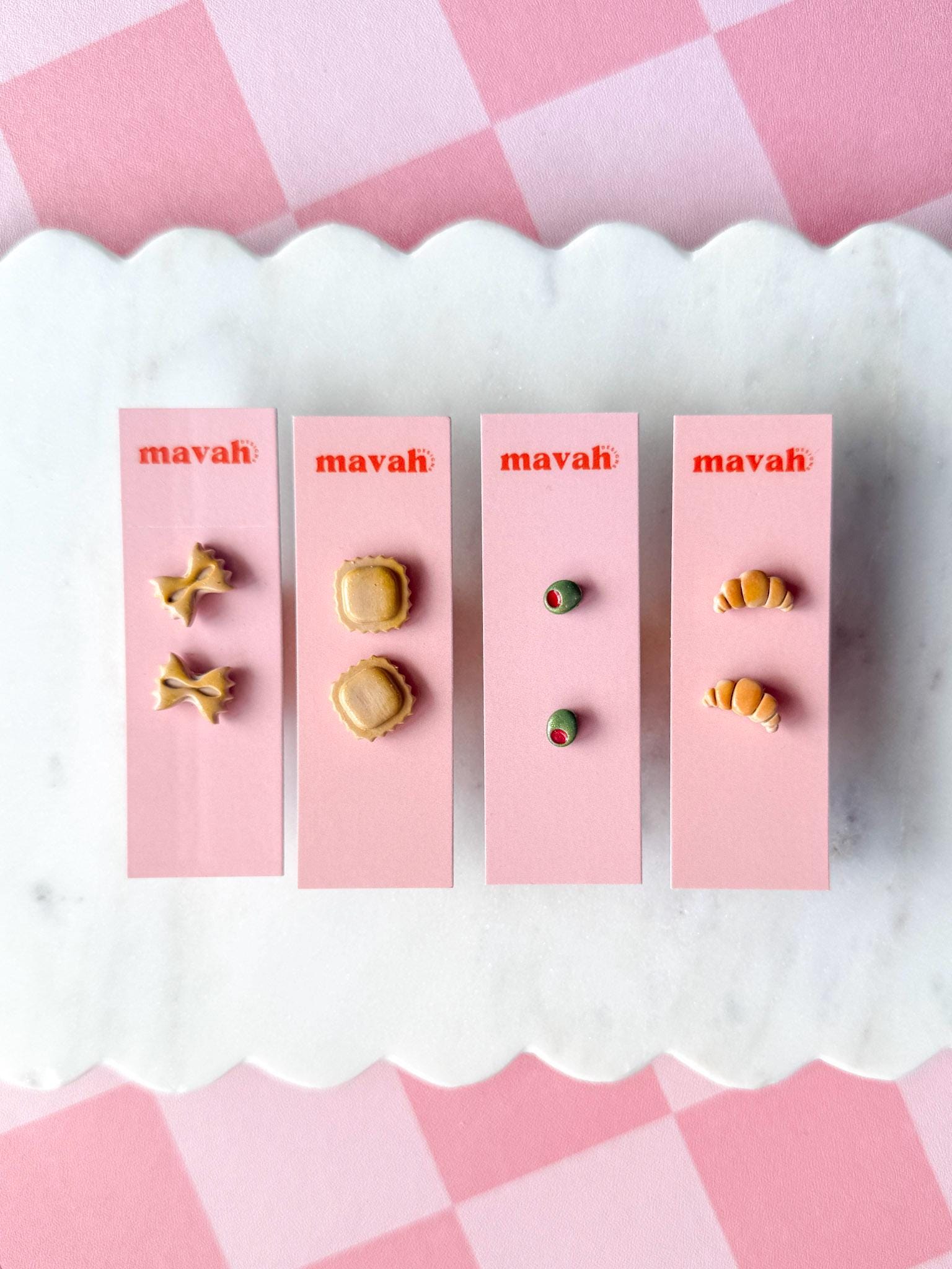 Food Stud Earrings Pasta Bow, Ravioli, Olive & Croissant Earrings Handmade Food Jewelry Polymer Clay Studs __etsy:8136269792