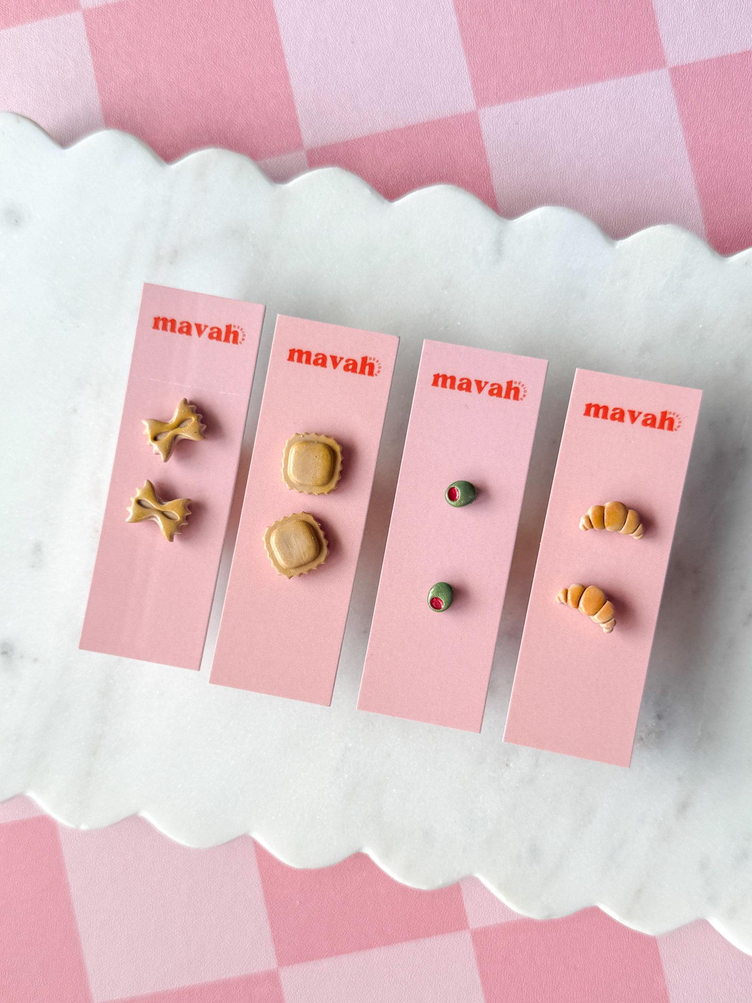 Food Stud Earrings Pasta Bow, Ravioli, Olive & Croissant Earrings Handmade Food Jewelry Polymer Clay Studs __etsy:8184163623