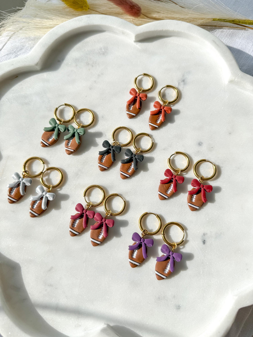 Football Bow Earrings: Polymer Clay Team Spirit Dangles - Texas & NFL
