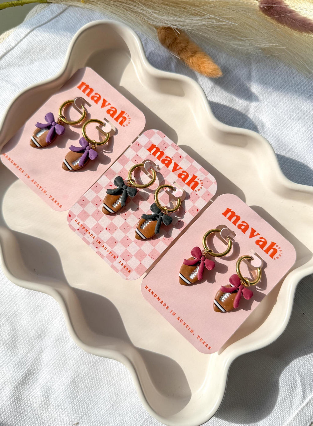 Football Bow Earrings: Polymer Clay Team Spirit Dangles - Texas & NFL