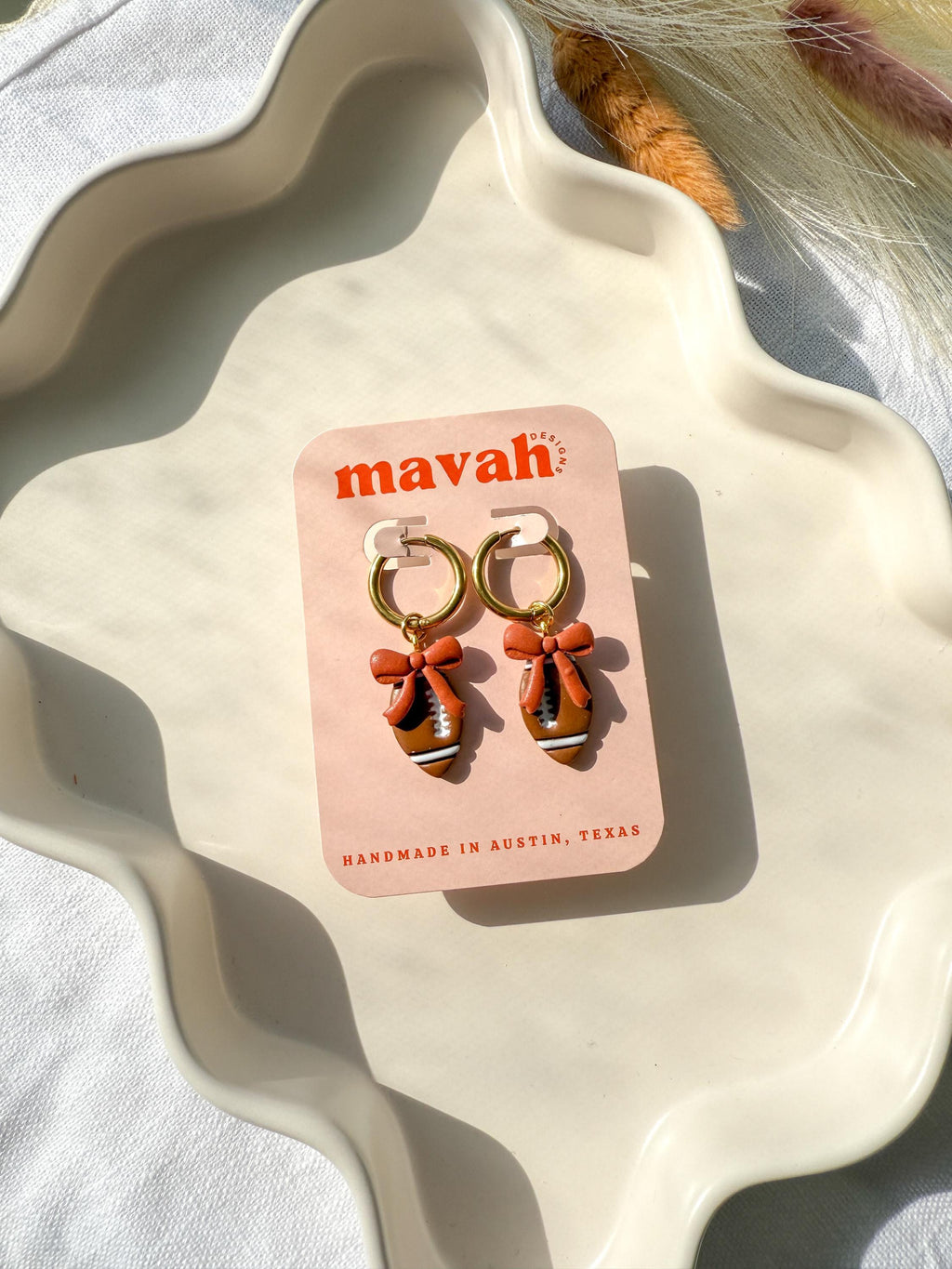 Football Bow Earrings: Polymer Clay Team Spirit Dangles - Texas & NFL