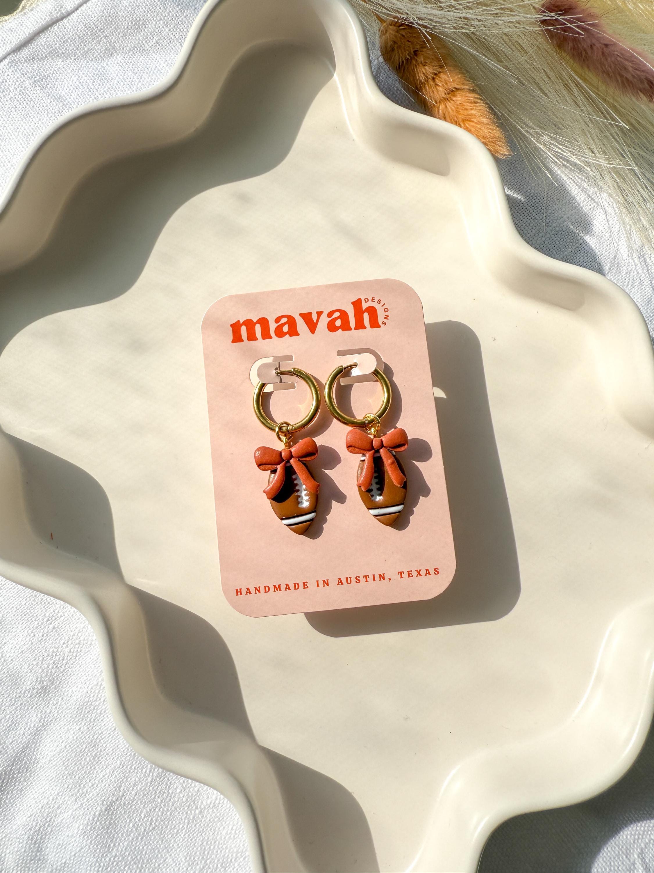 Football Bow Earrings: Polymer Clay Team Spirit Dangles - Texas & NFL