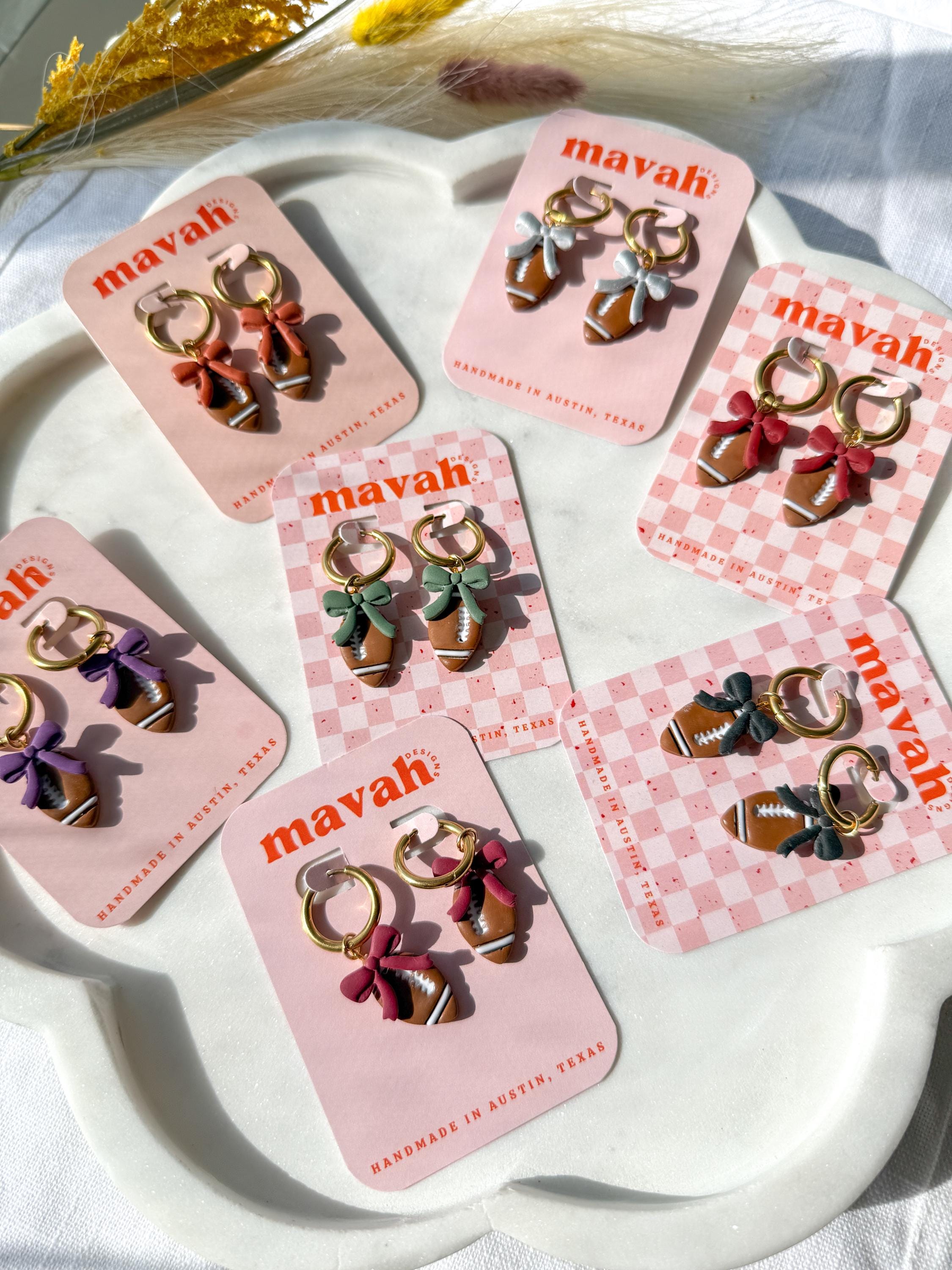 Football Bow Earrings: Polymer Clay Team Spirit Dangles - Texas & NFL