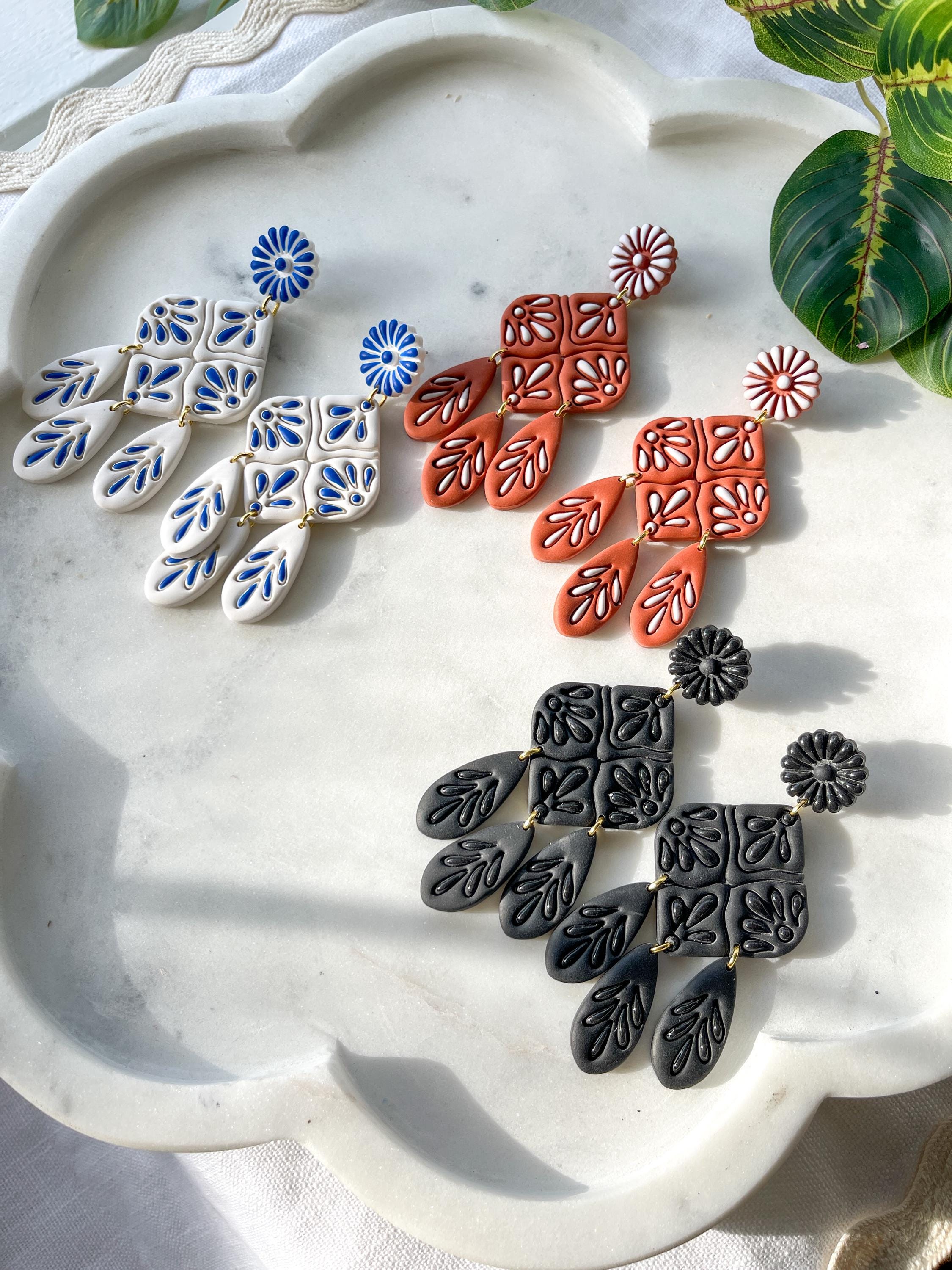 Hand-Painted Talavera Earrings: Floral Dangle, Mexican Folk Art