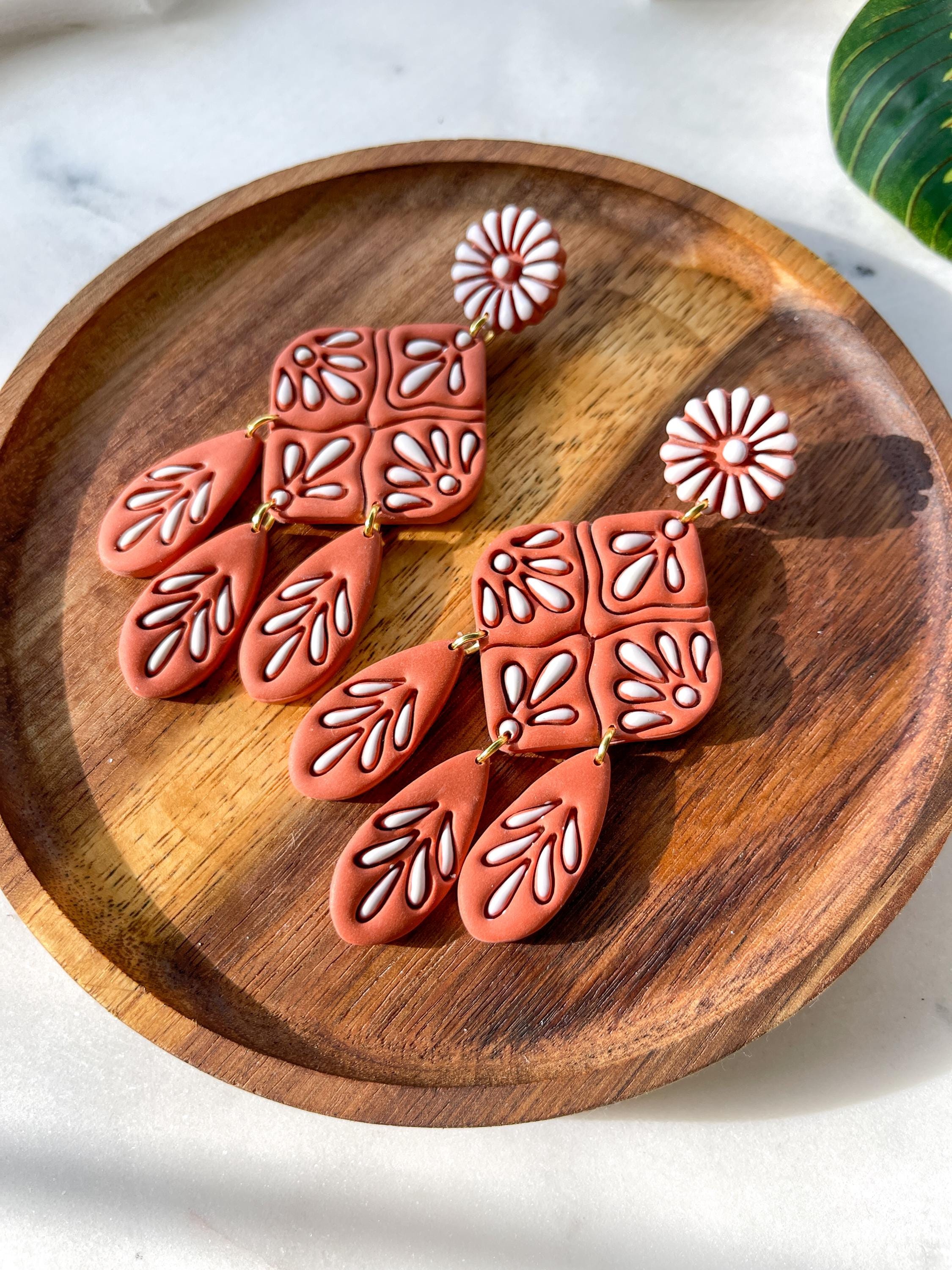 Hand-Painted Talavera Earrings: Floral Dangle, Mexican Folk Art