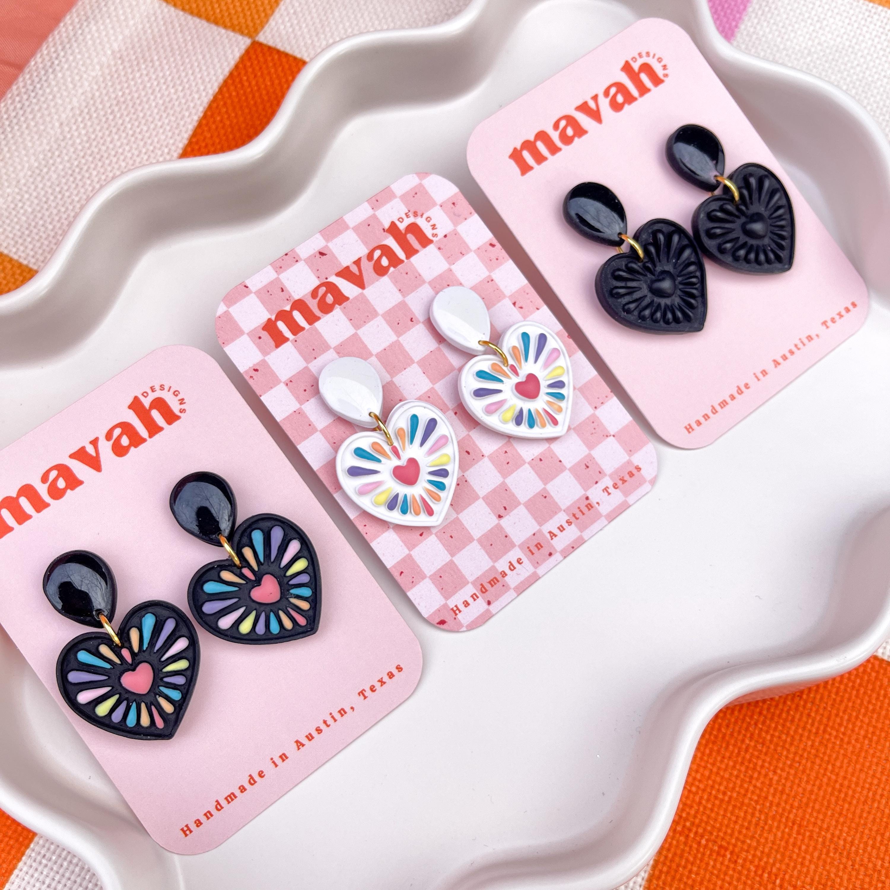 Handmade Fiesta Heart Earrings: Colorful Polymer Clay, Mexican Inspired