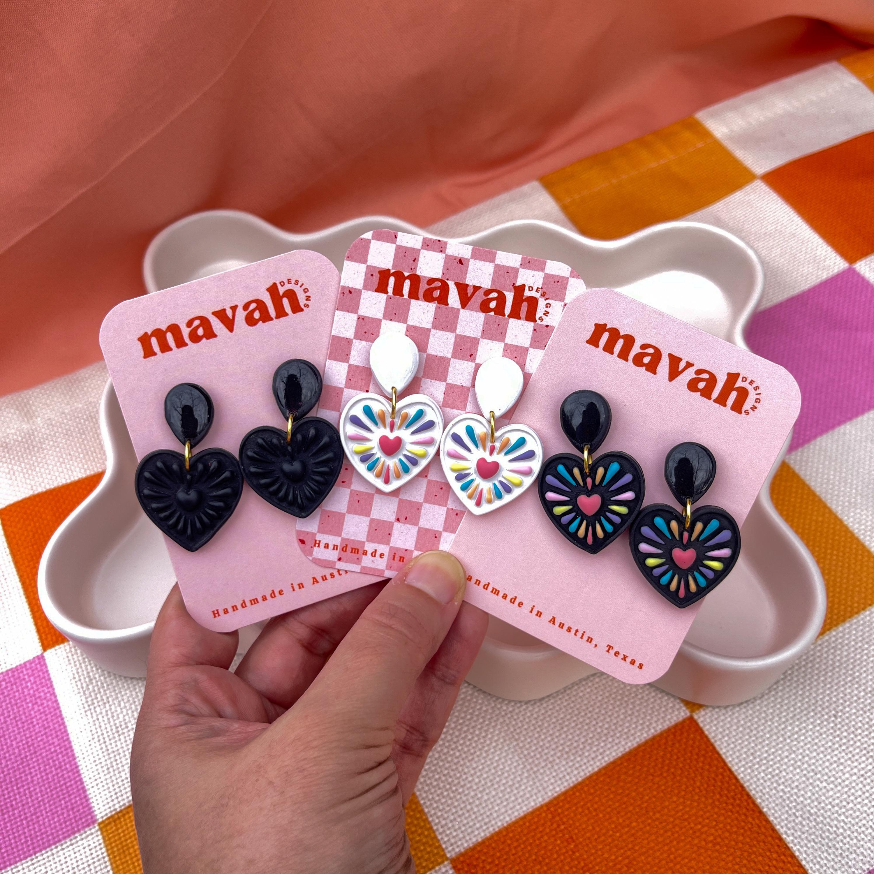 Handmade Fiesta Heart Earrings: Colorful Polymer Clay, Mexican Inspired
