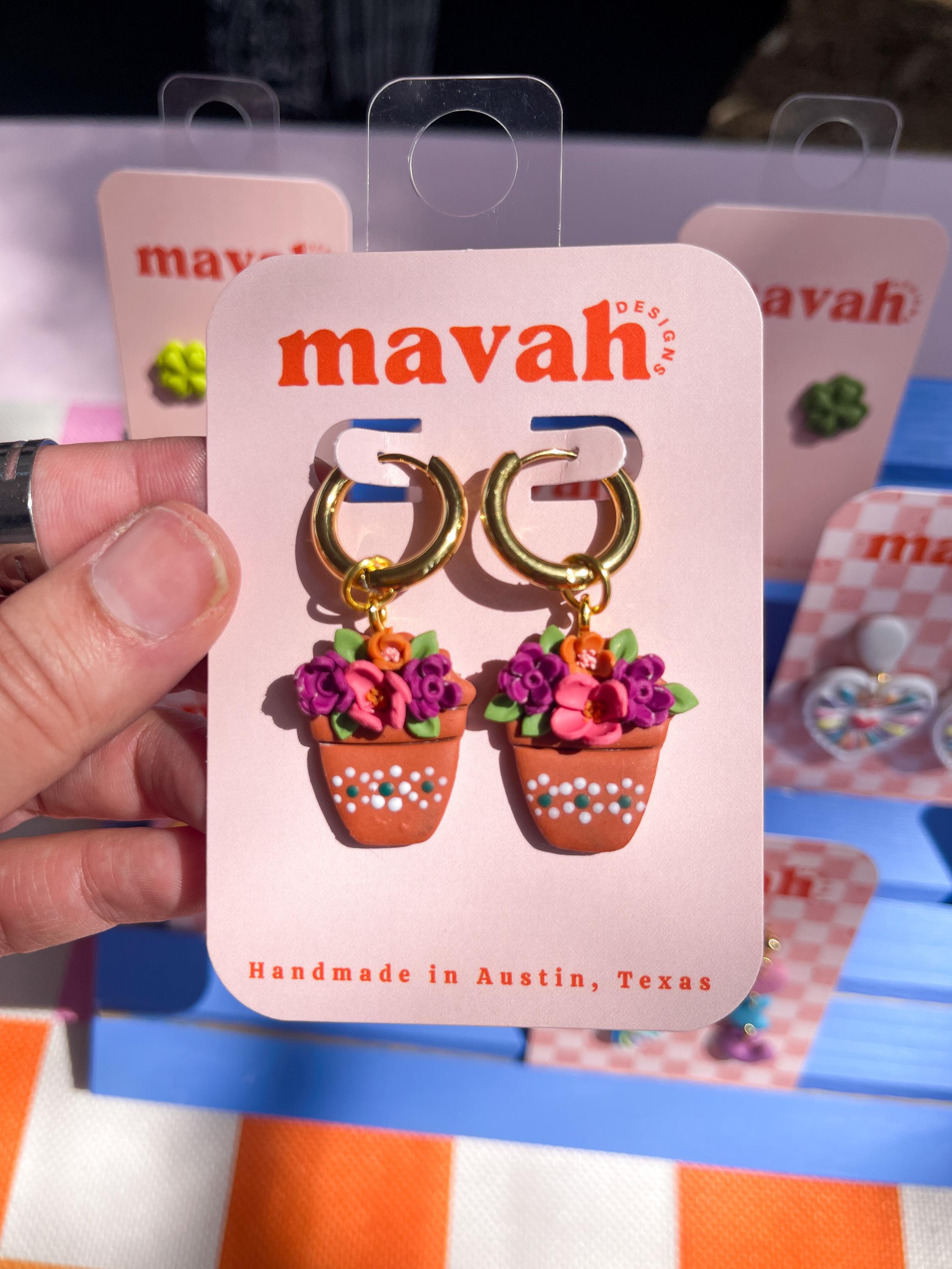 Handmade Mexican Flower Pot Earrings: Gold-Plated Hoop Earrings