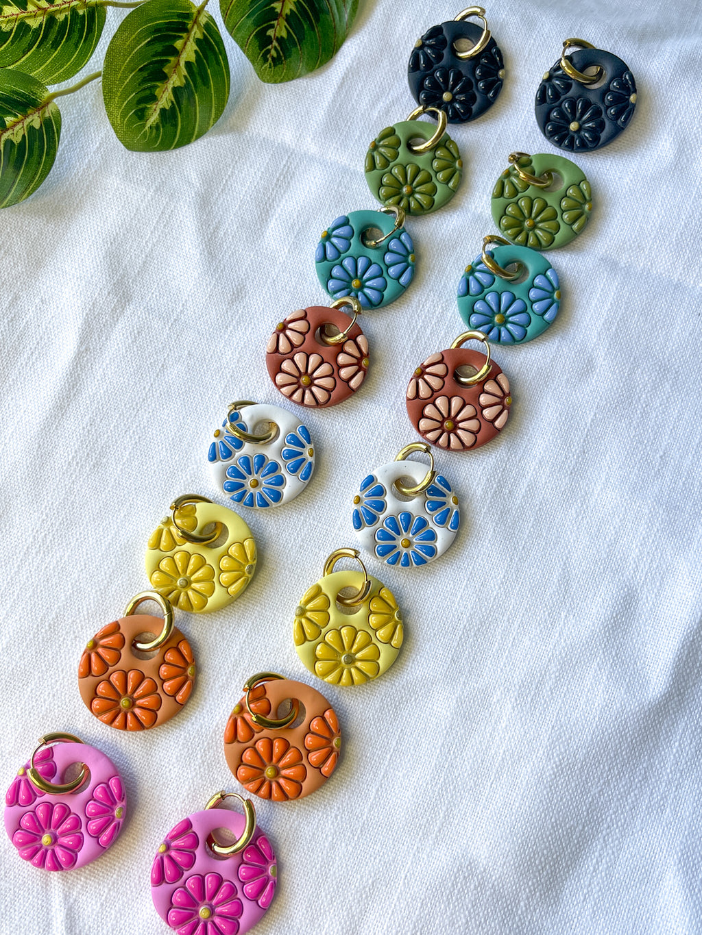 Fiesta Blooms Polymer Clay Earrings | Bright Floral Hoops