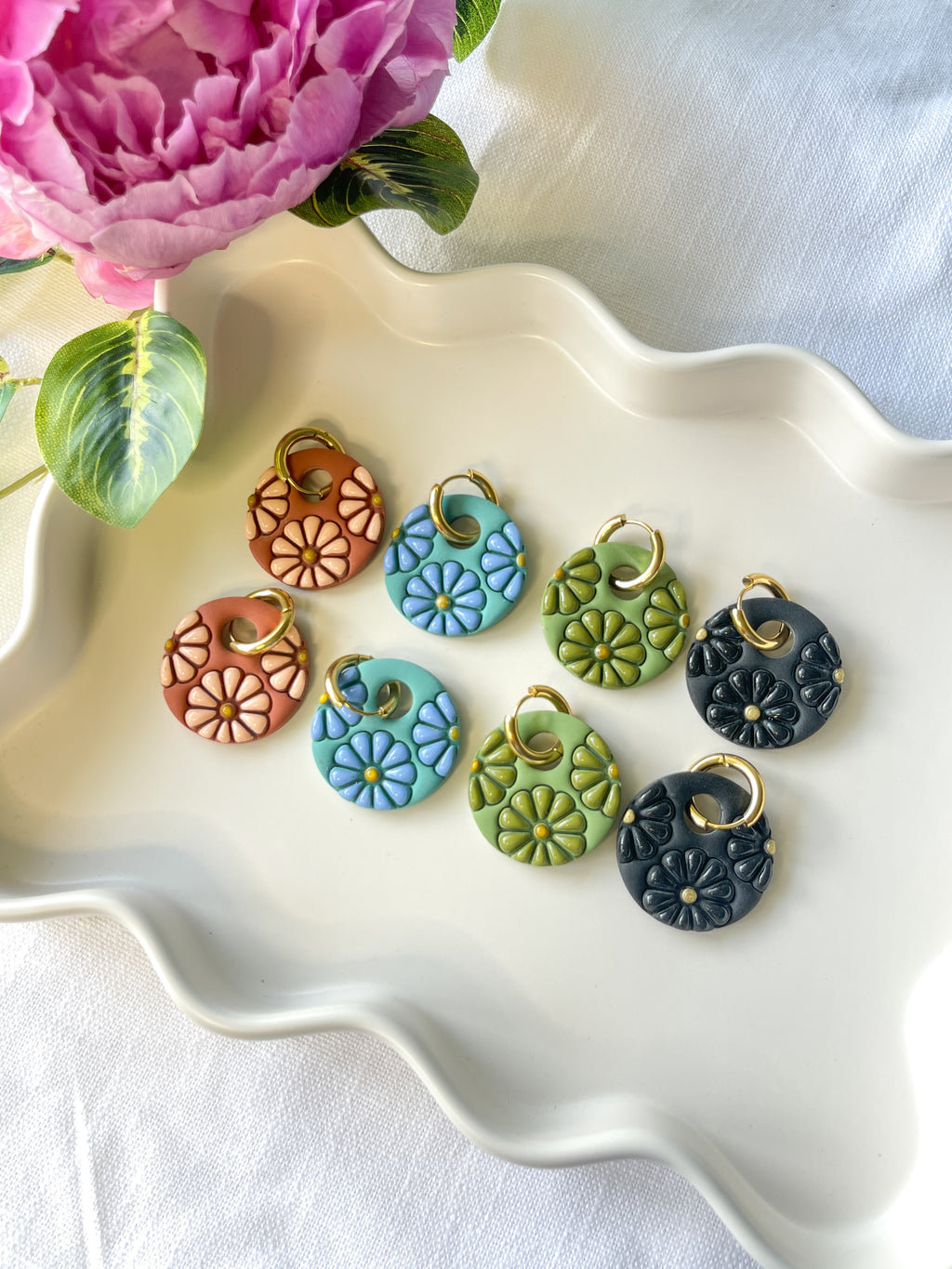 Fiesta Blooms Polymer Clay Earrings | Bright Floral Hoops