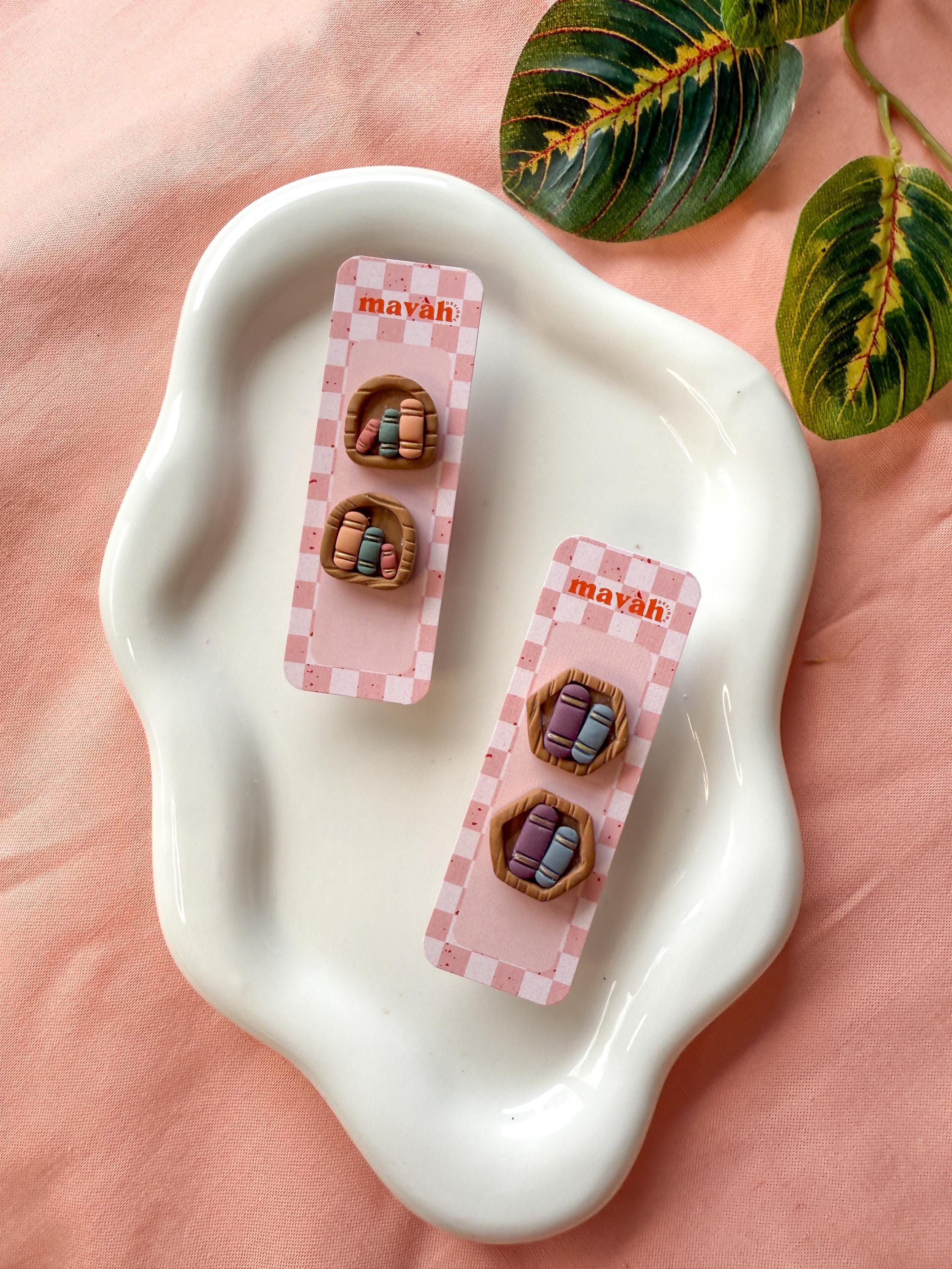 Mini Book Earrings – Clay Book Studs & Small Cat Bookshelf Earrings | Book Lover Jewelry | Teacher Gift | Reader Accessories