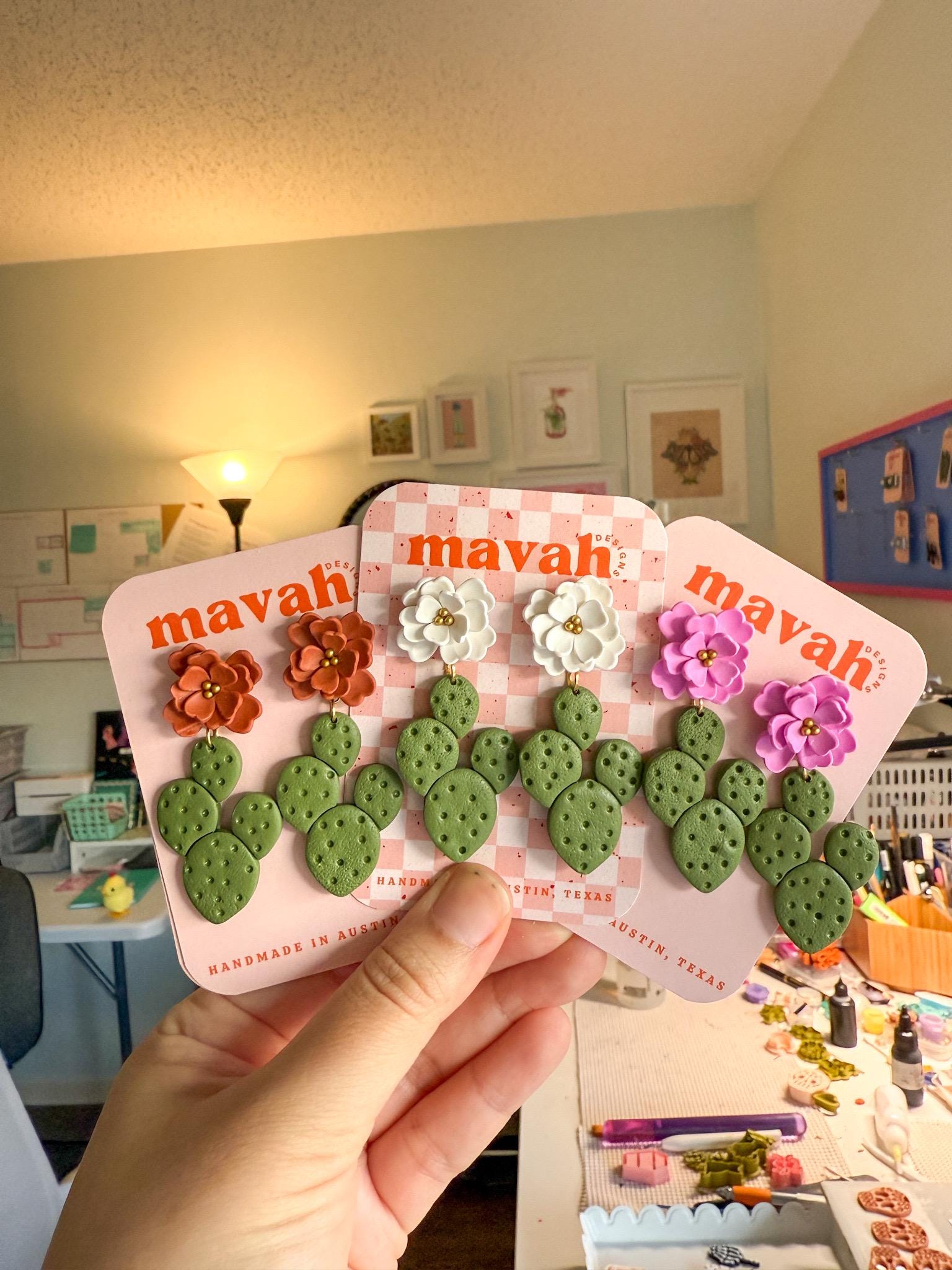 Nopal Flor Earrings – Prickly Pear Meets Pink Bloom – Mavah Designs
