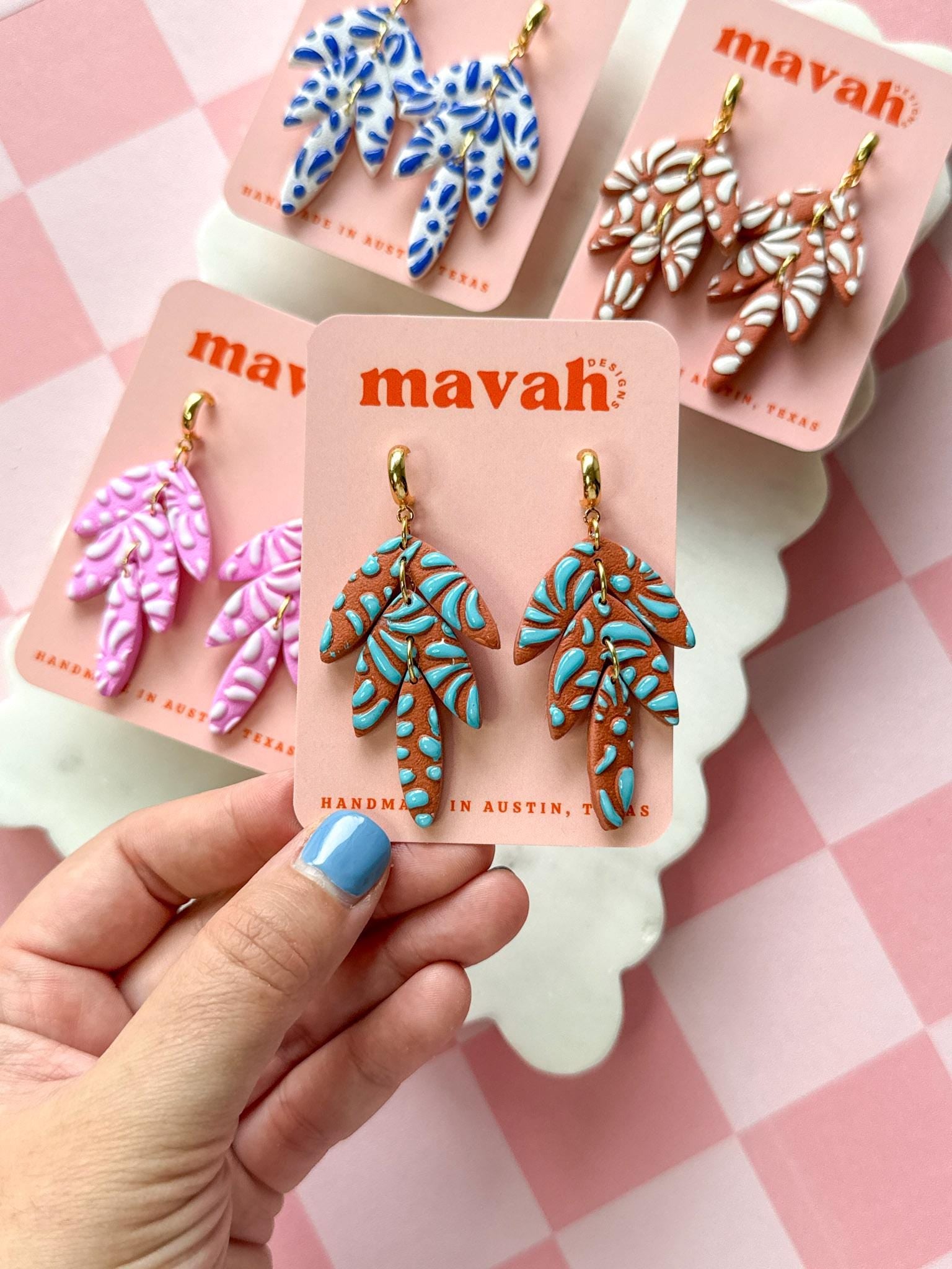 Palma Dangles Mexican Inspired Leaf Earrings Talavera Earrings Tropical Dangle Earrings Handmade Jewelry __etsy:8086699748