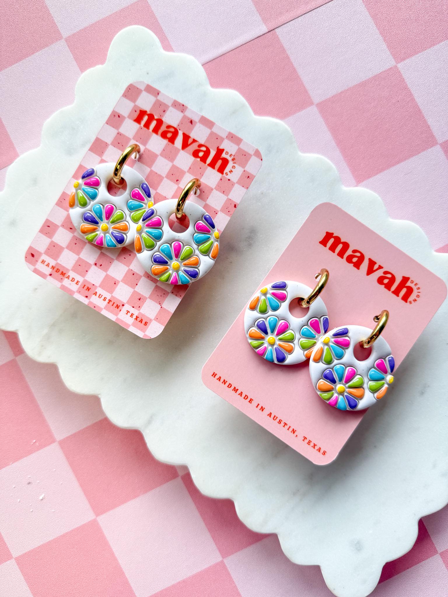 Rainbow Flower Hoop Earrings, Colorful Floral Earrings, Pride Month Earrings, Lightweight Statement Earrings __etsy:8134288377