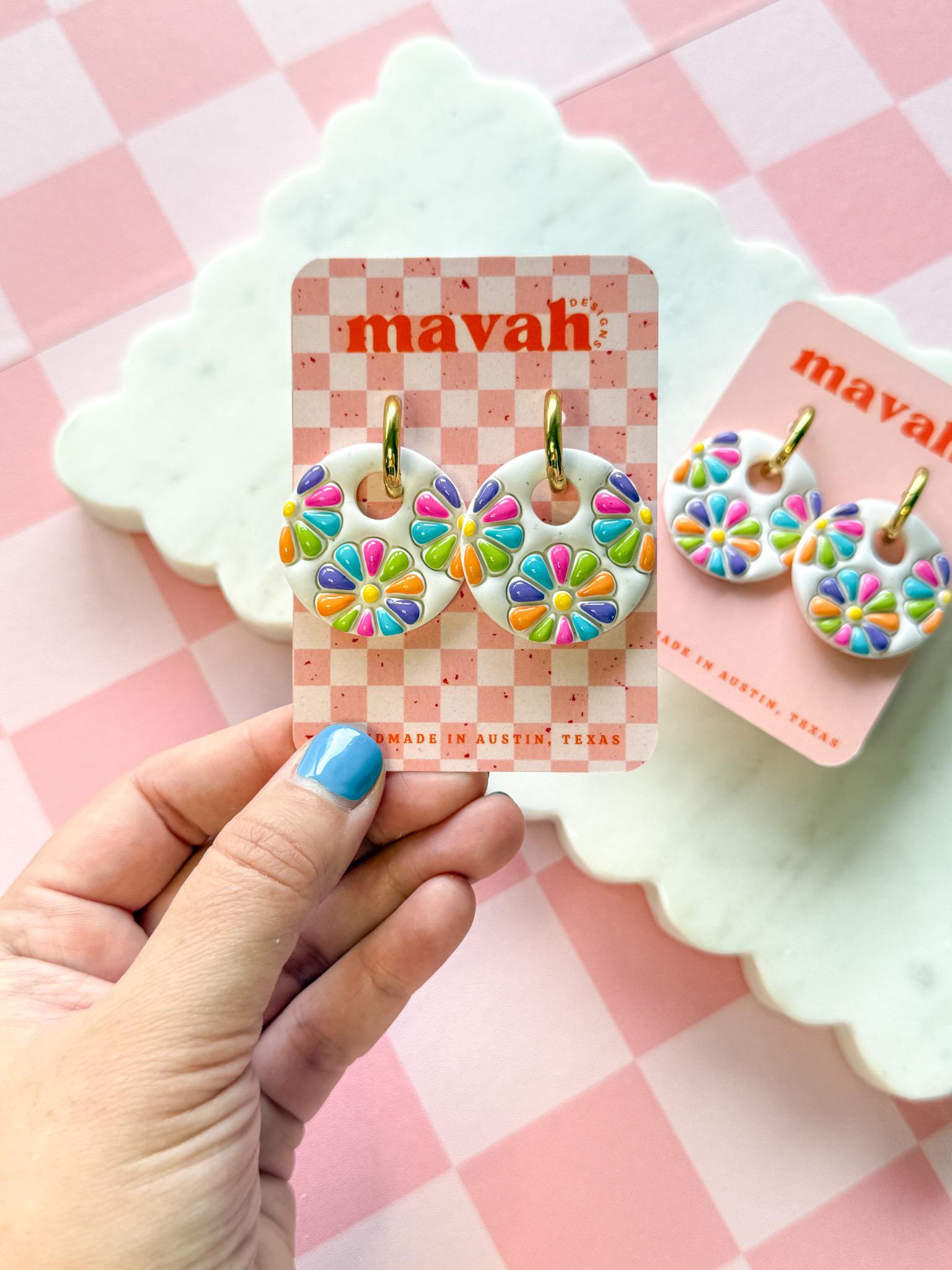Rainbow Flower Hoop Earrings, Colorful Floral Earrings, Pride Month Earrings, Lightweight Statement Earrings __etsy:8134288379