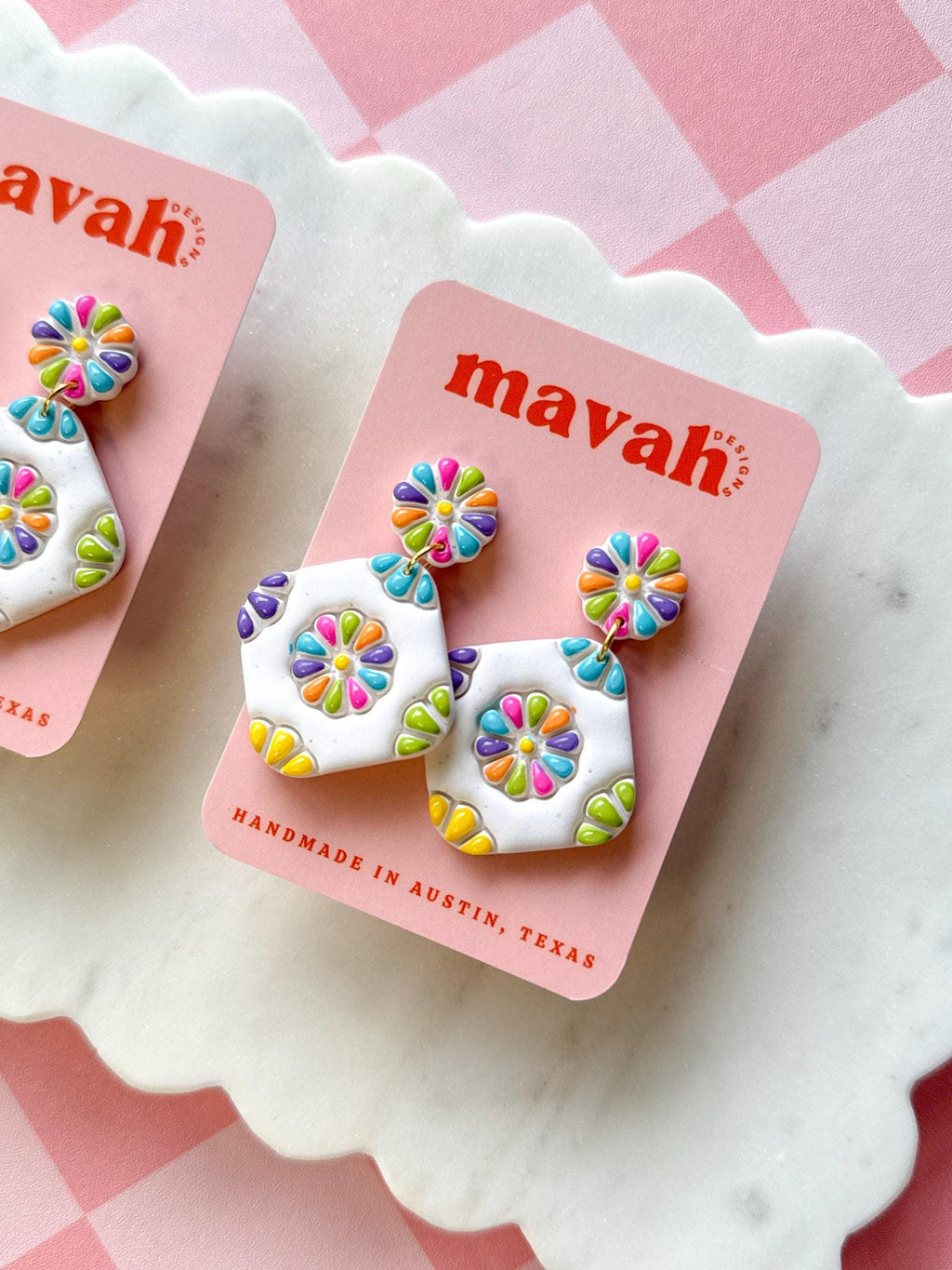 Rainbow Talavera Earrings Colorful Tile Earrings Handmade Polymer Clay Earrings Mexican Inspired Statement Earrings __etsy:8086768128