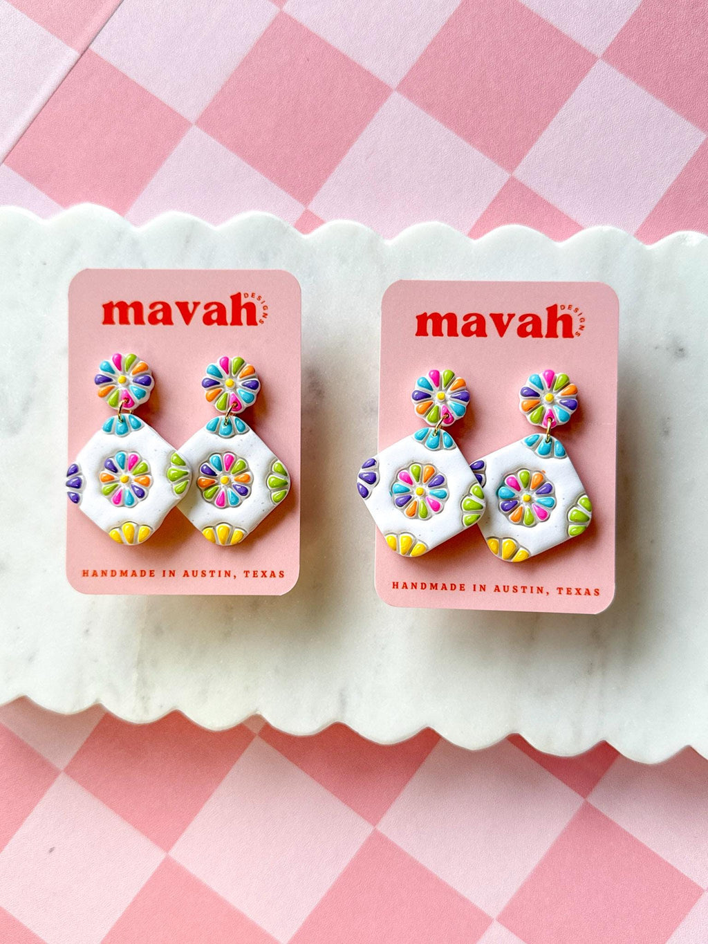 Rainbow Talavera Earrings Colorful Tile Earrings Handmade Polymer Clay Earrings Mexican Inspired Statement Earrings __etsy:8134674497