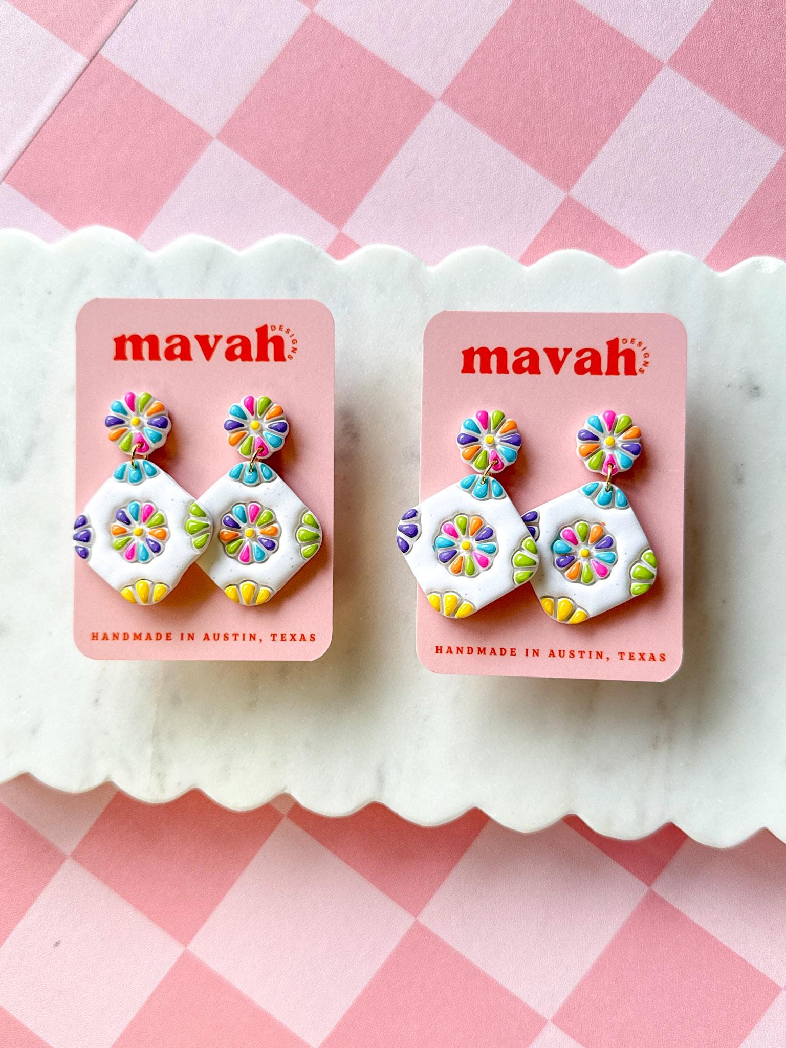 Rainbow Talavera Earrings Colorful Tile Earrings Handmade Polymer Clay Earrings Mexican Inspired Statement Earrings __etsy:8134674497