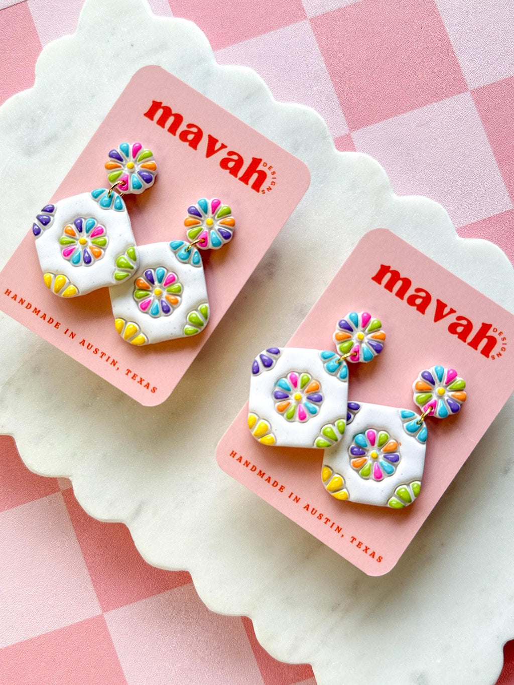 Rainbow Talavera Earrings Colorful Tile Earrings Handmade Polymer Clay Earrings Mexican Inspired Statement Earrings __etsy:8086768130