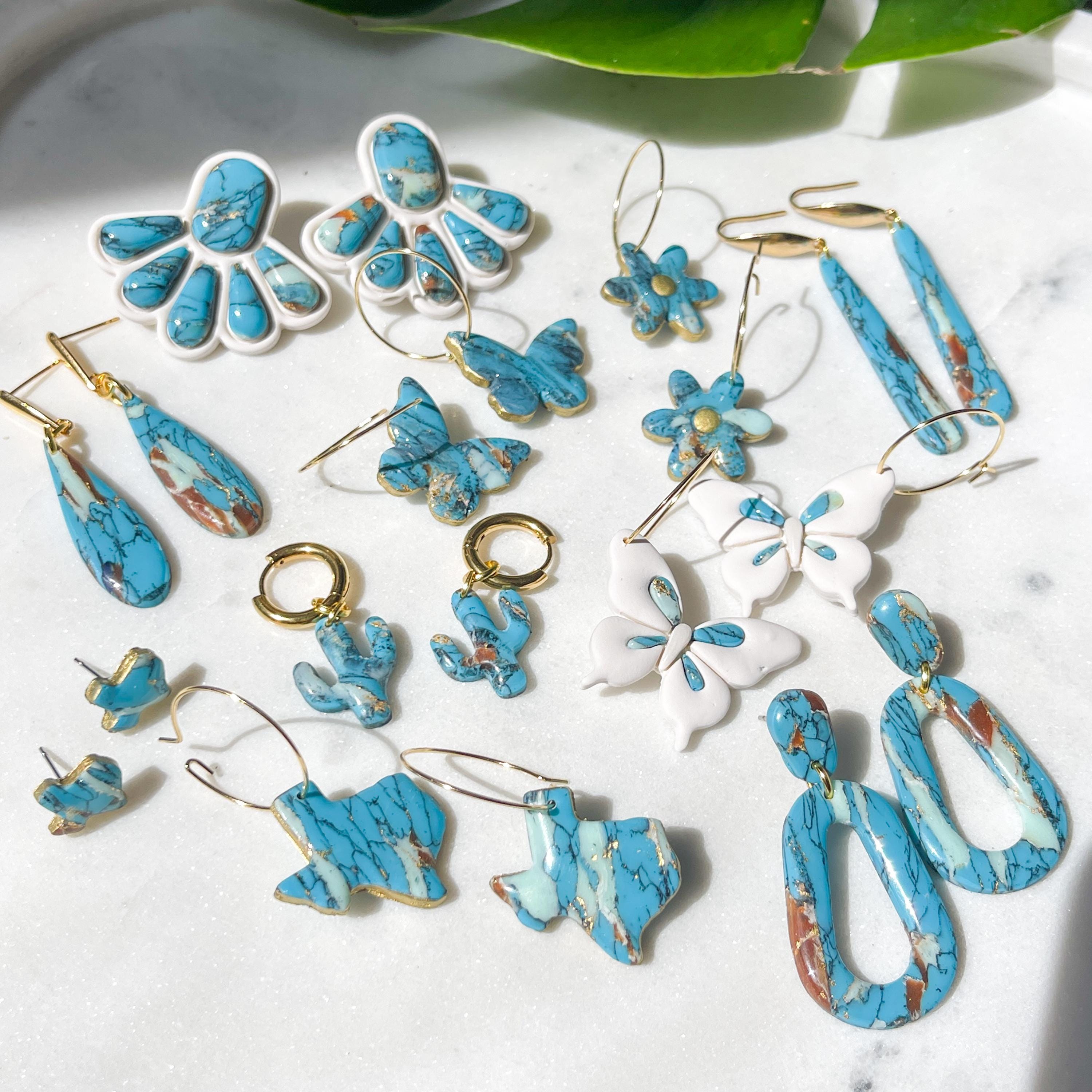 Saguaro Cactus Turquoise Huggie Earrings: 18K Gold-Plated Hoops