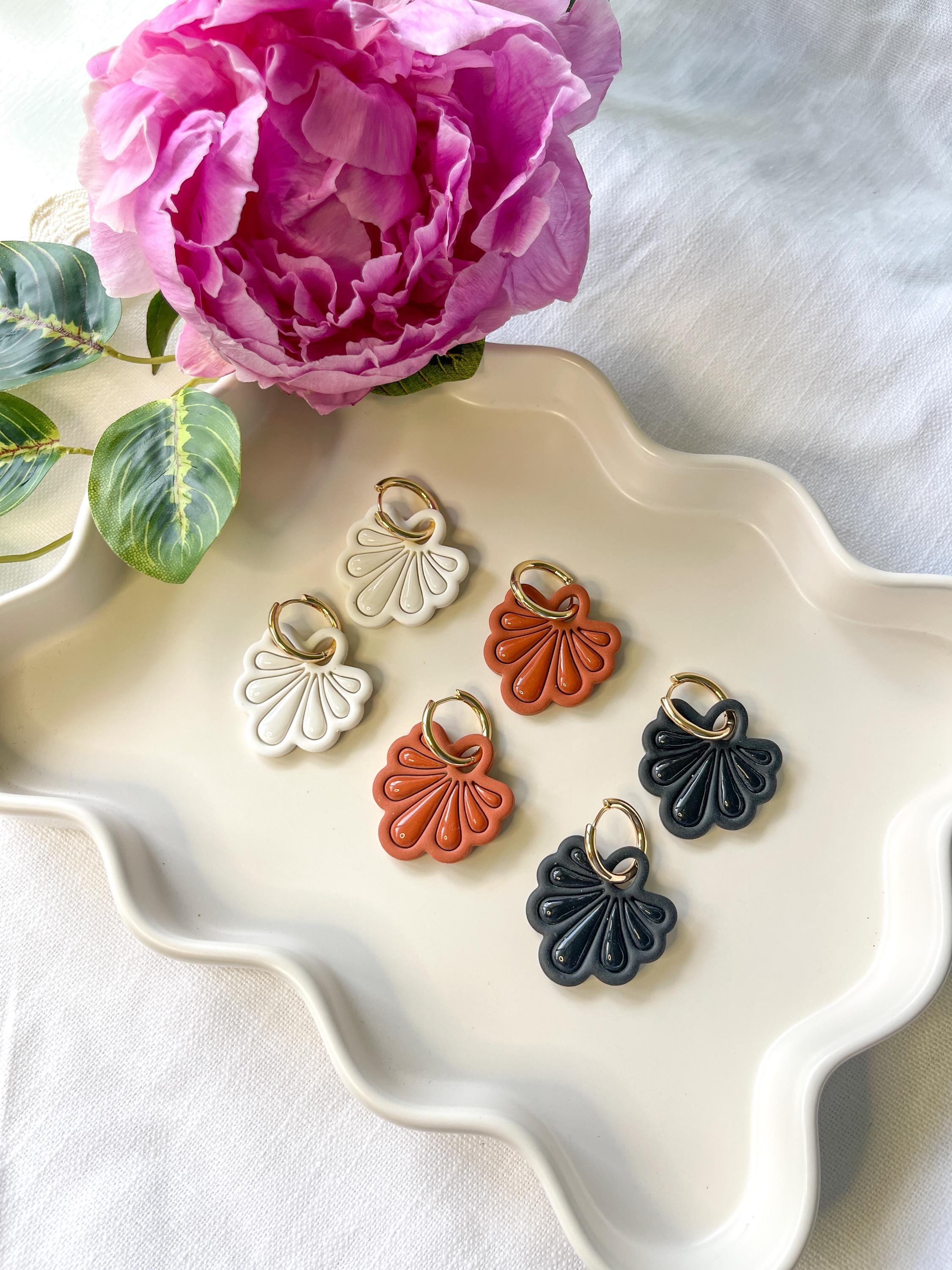 Talavera Fan Hoop Earrings: Mexican Tile Inspired Polymer Clay Fiesta Jewelry