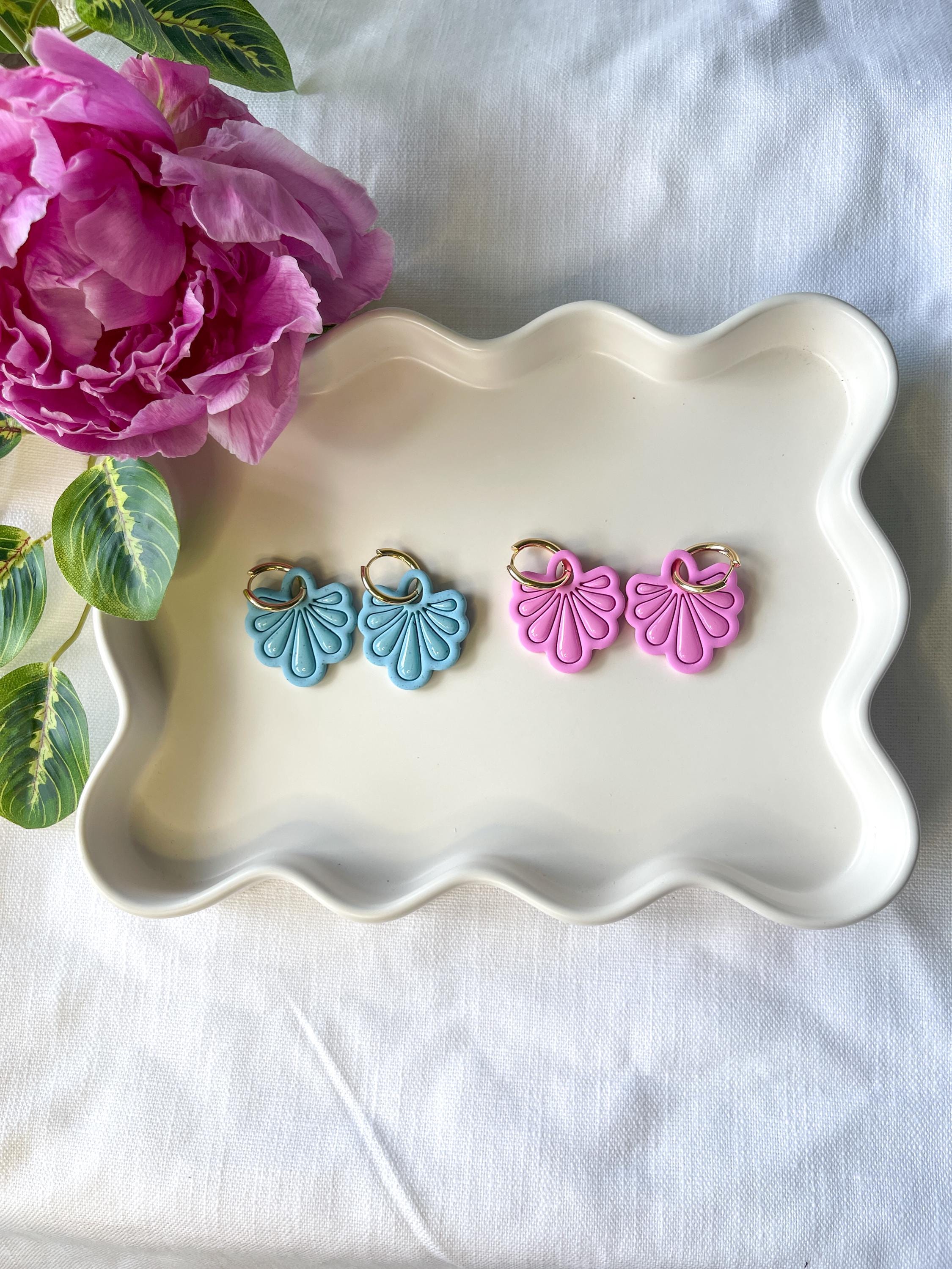Talavera Fan Hoop Earrings: Mexican Tile Inspired Polymer Clay Fiesta Jewelry