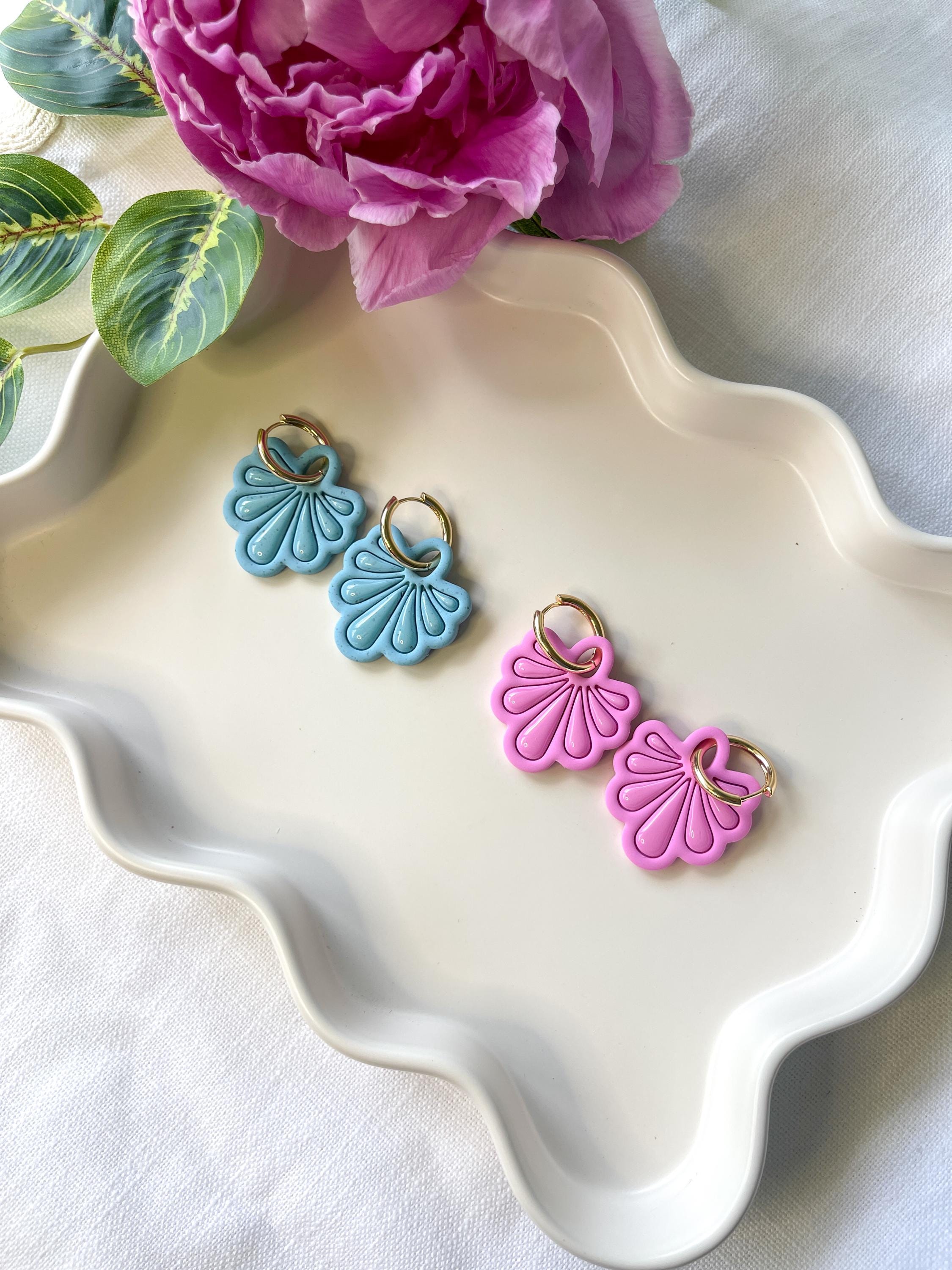 Talavera Fan Hoop Earrings: Mexican Tile Inspired Polymer Clay Fiesta Jewelry