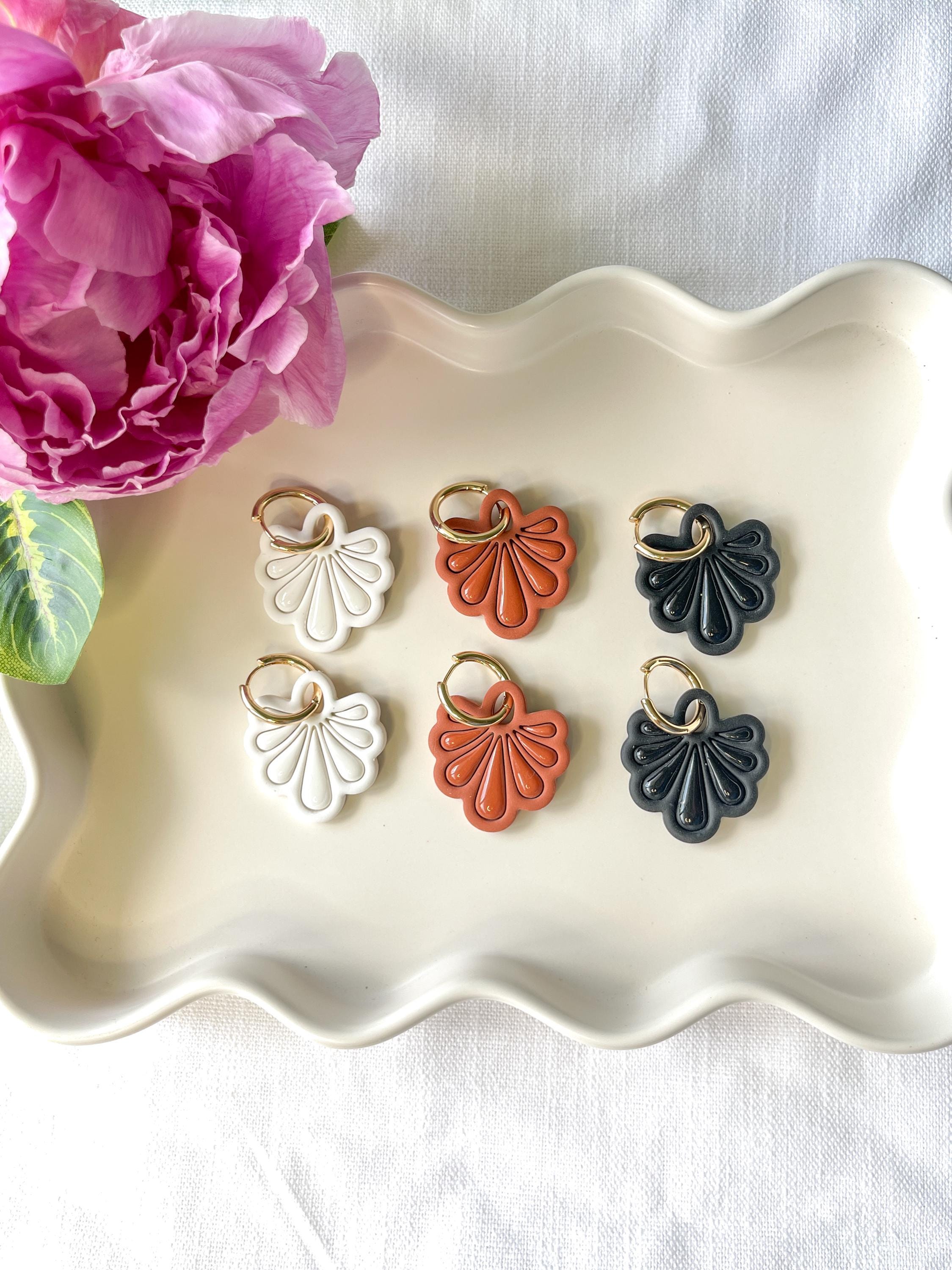 Talavera Fan Hoop Earrings: Mexican Tile Inspired Polymer Clay Fiesta Jewelry