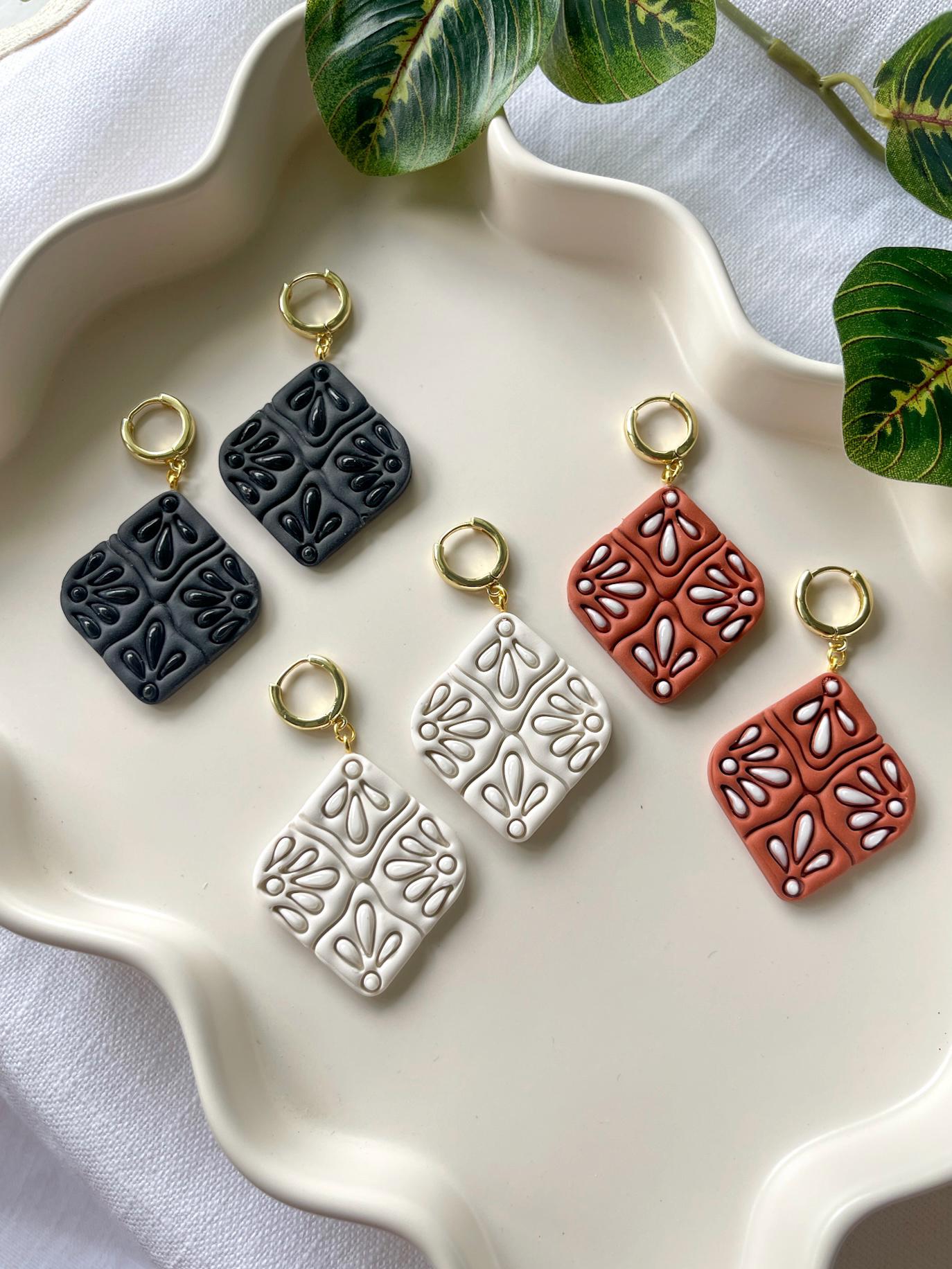 Talavera Tile Earrings: Handmade Polymer Clay Mexican Boho Jewelry