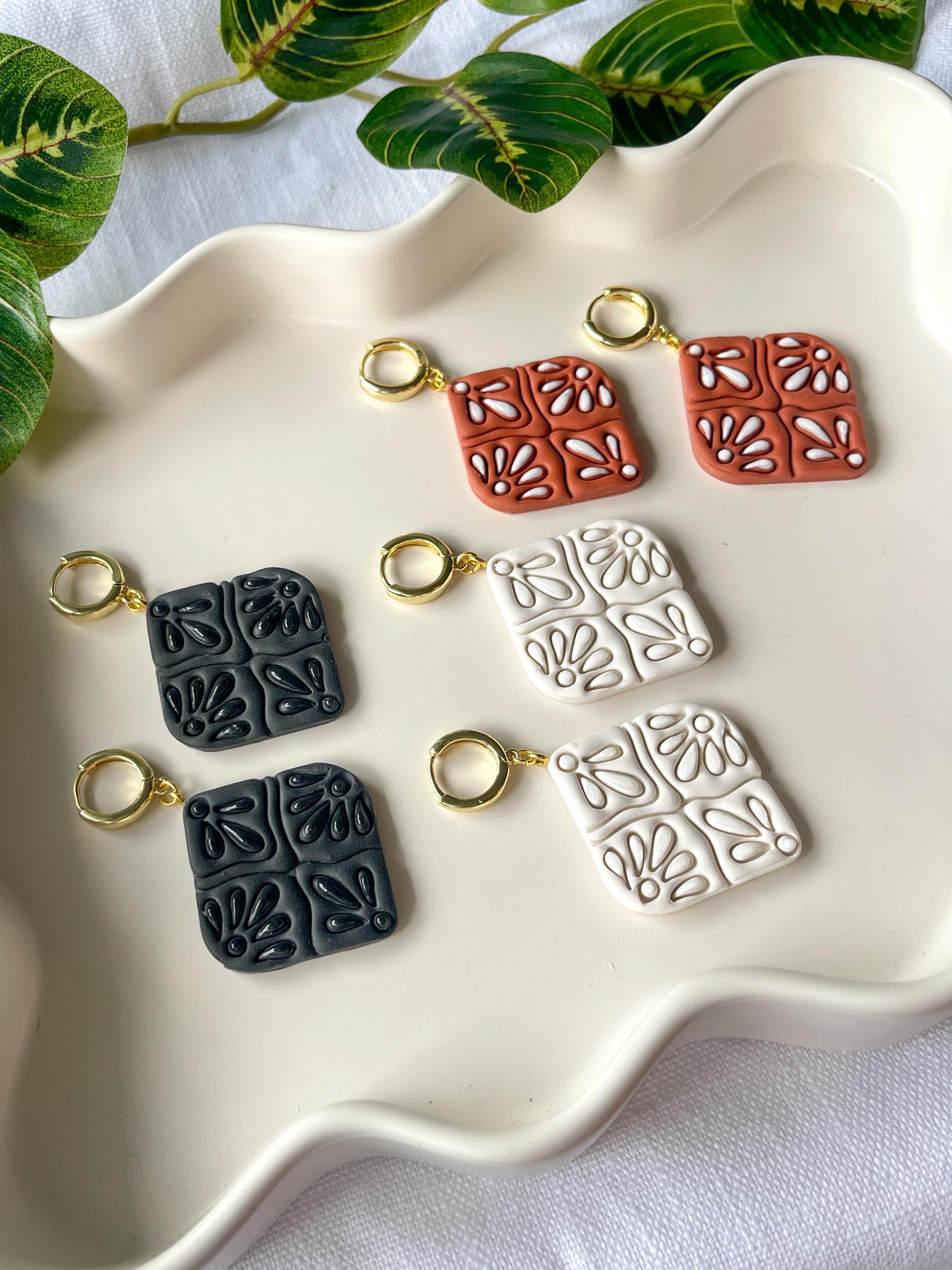 Talavera Tile Earrings: Handmade Polymer Clay Mexican Boho Jewelry