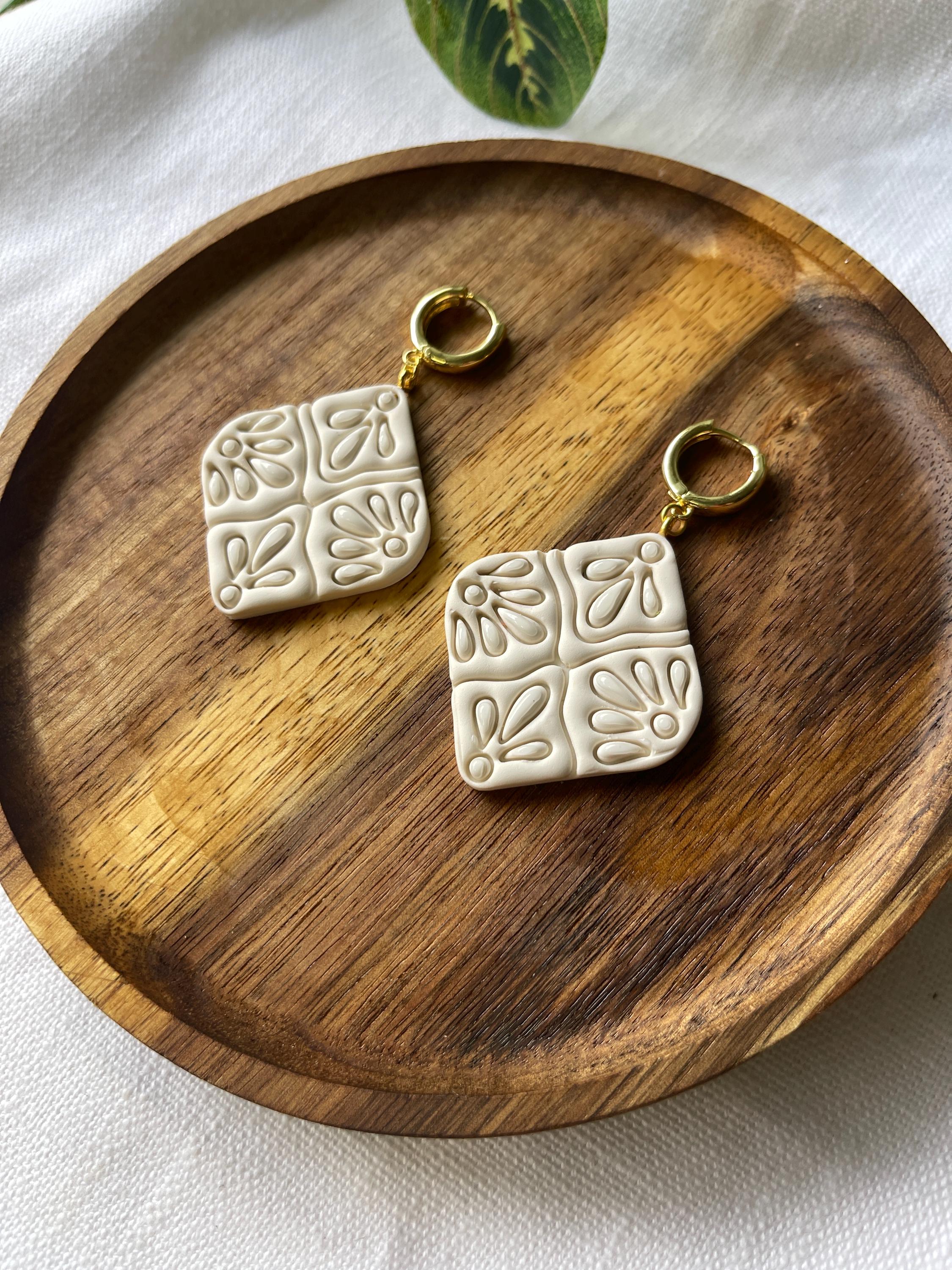 Talavera Tile Earrings: Handmade Polymer Clay Mexican Boho Jewelry