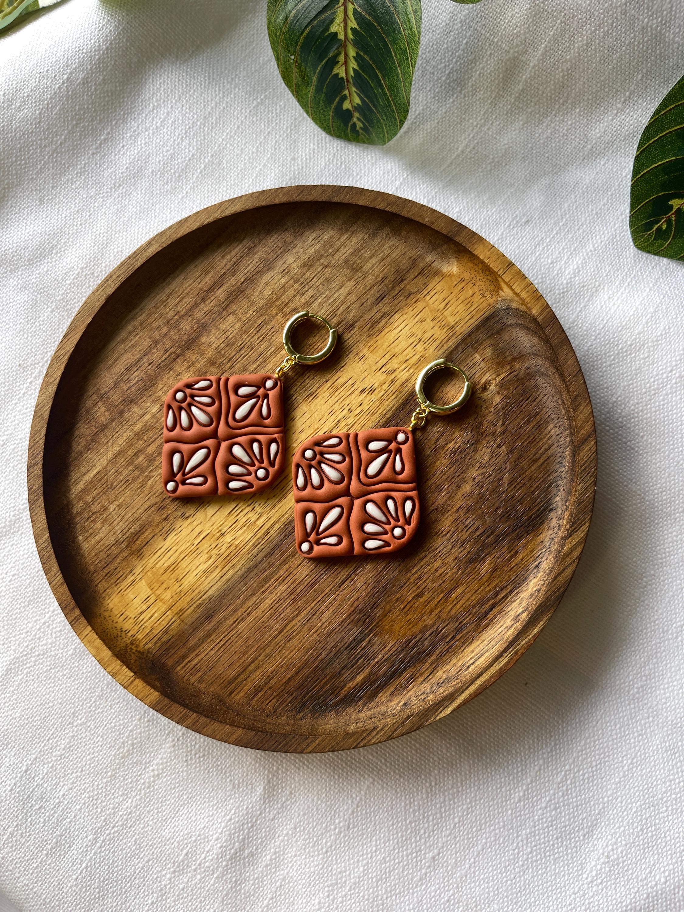 Talavera Tile Earrings: Handmade Polymer Clay Mexican Boho Jewelry